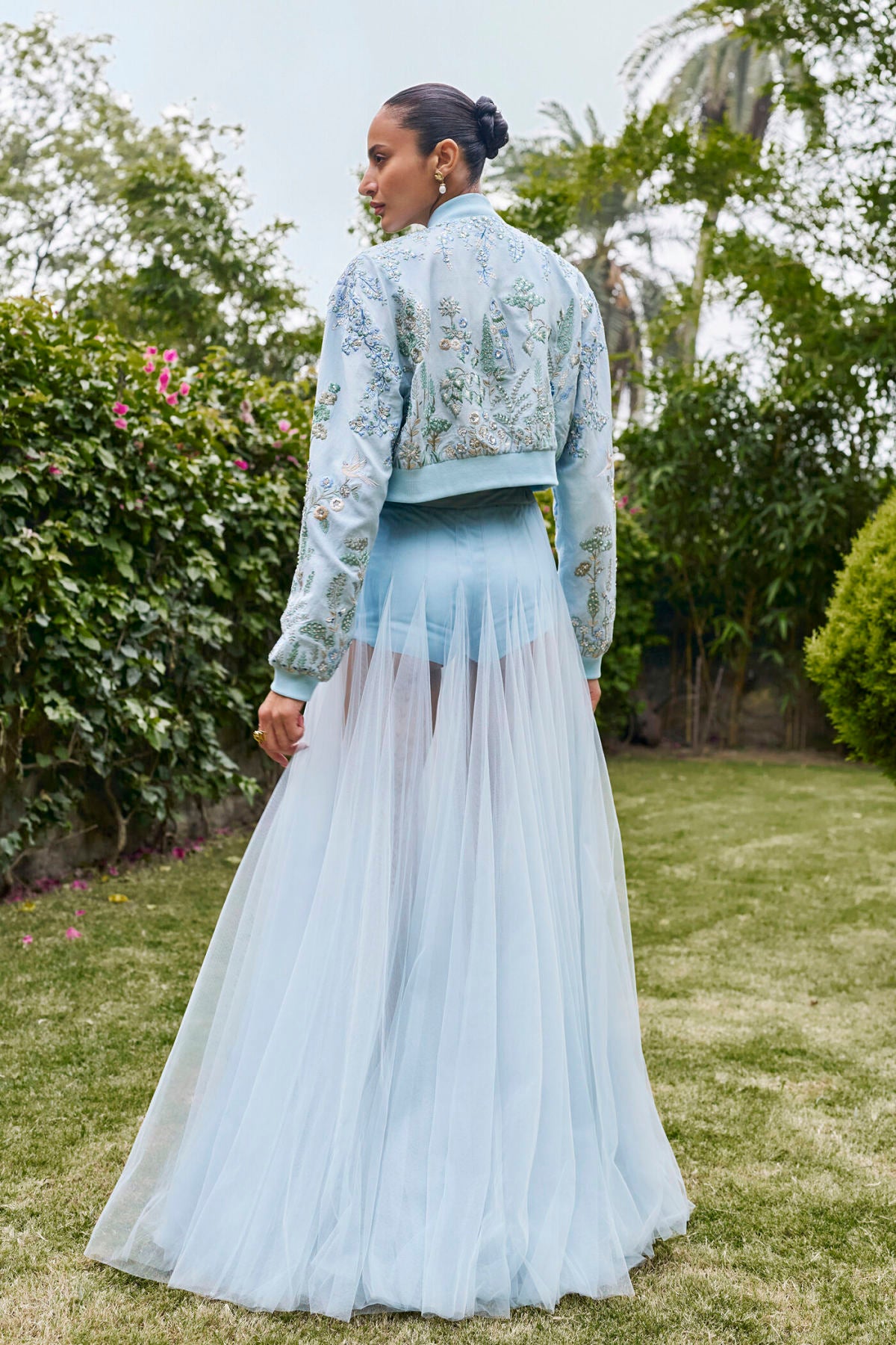 Wonder Gota Patti Sheer Skirt Set - Powder Blue
