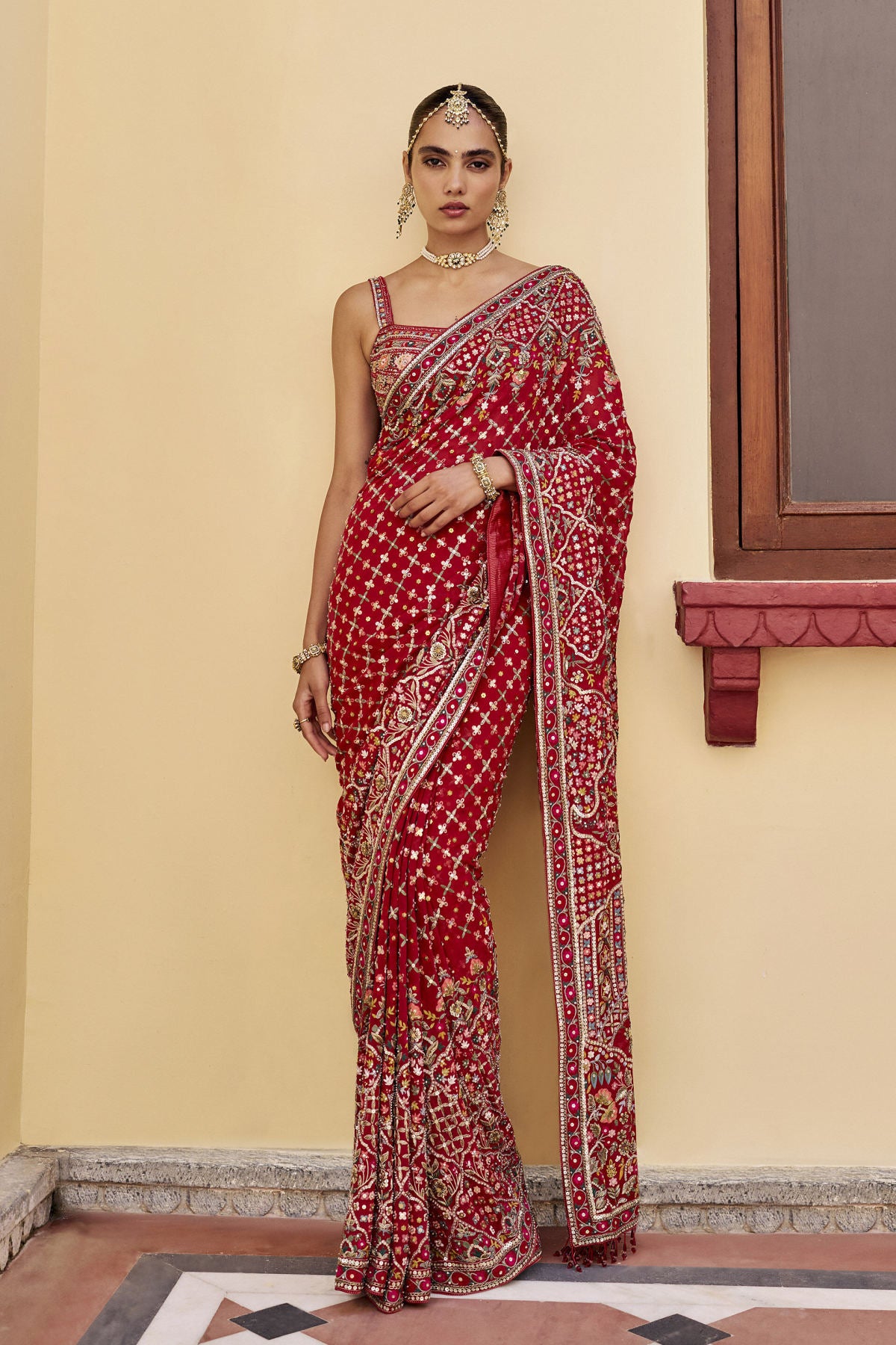 Heritage Embroidered Zardozi Silk Saree - Red
