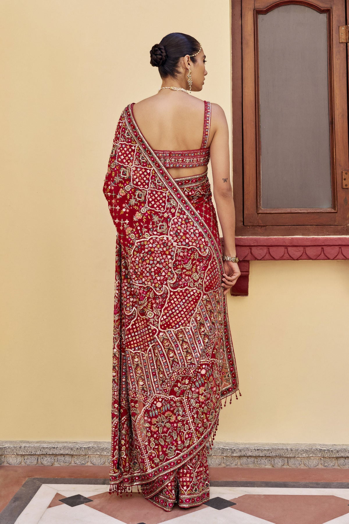 Heritage Embroidered Zardozi Silk Saree - Red
