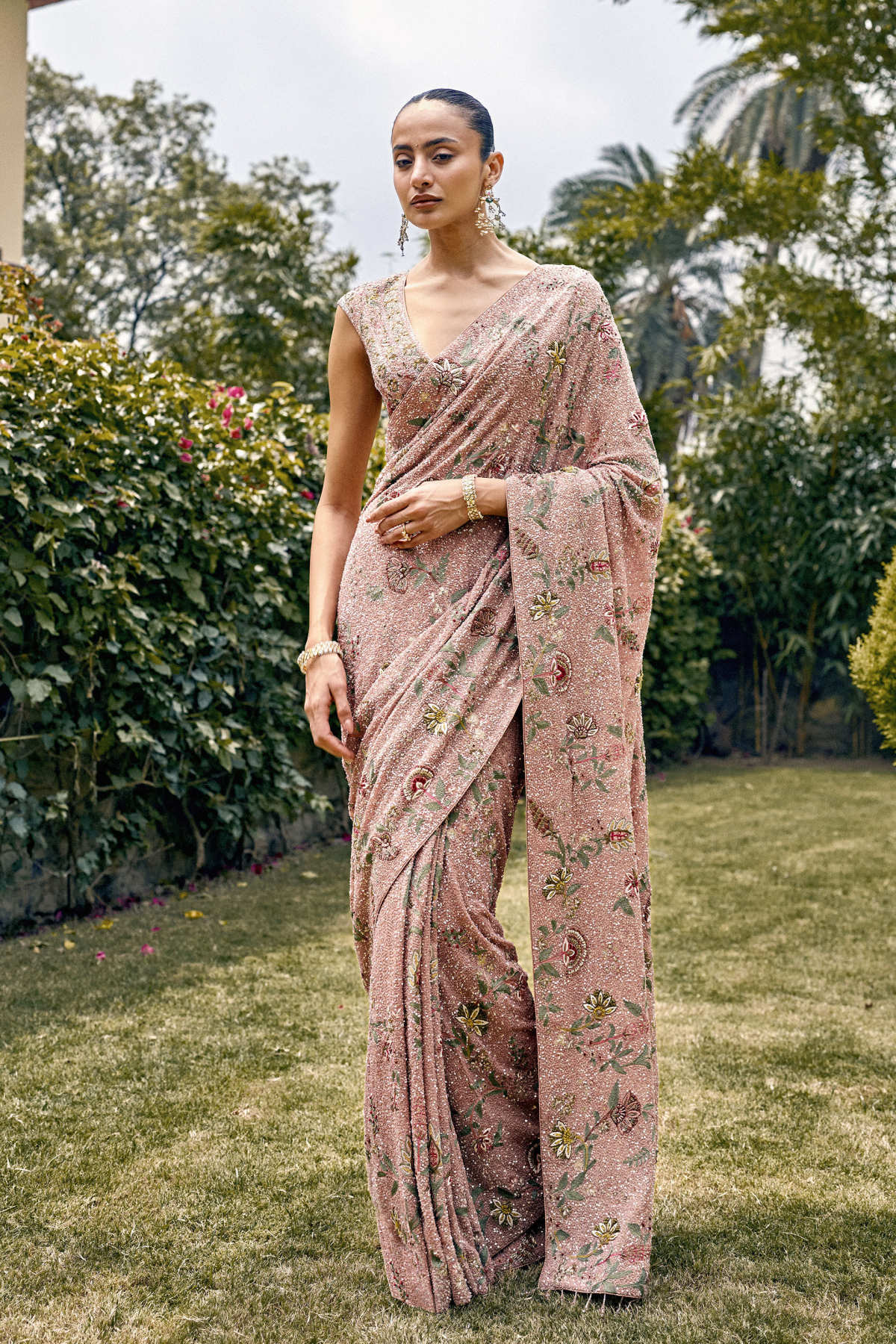 Journey Embroidered Silk Saree - Blush