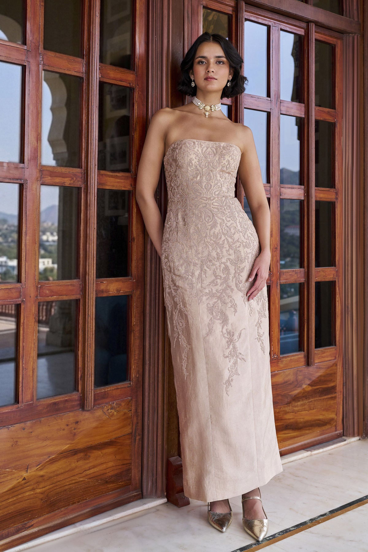 Serendipity Embroidered Cord Gown - Gold