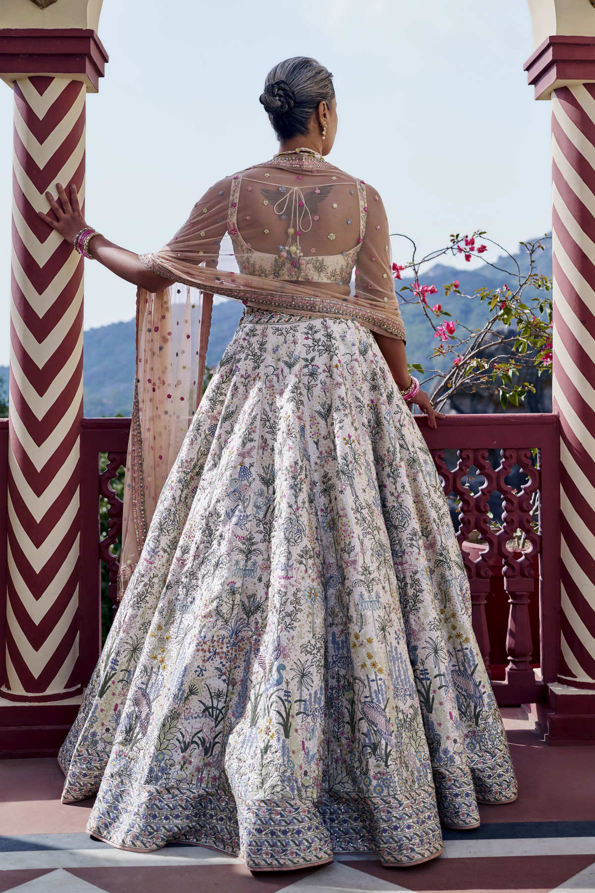 Luminous Embroidered Zardozi Silk Lehenga Set - Ivory