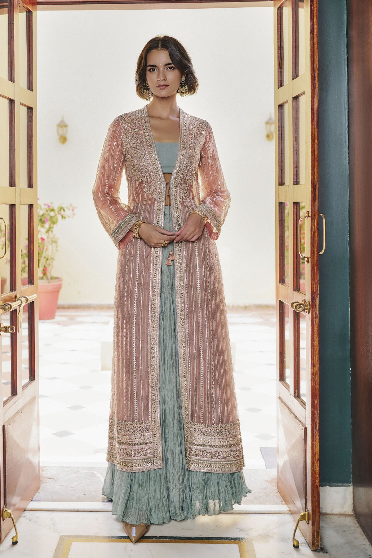 Aglow Handwoven Maheshwari Suit Set - Pink