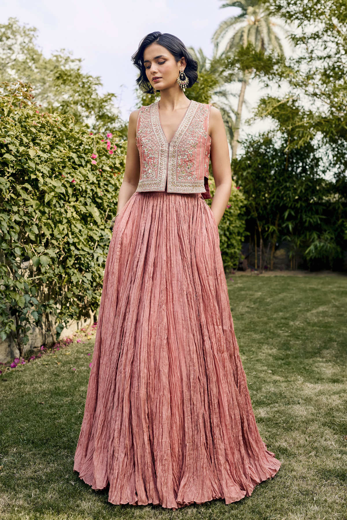 Memory Gota Patti Mul Skirt Set - Pink