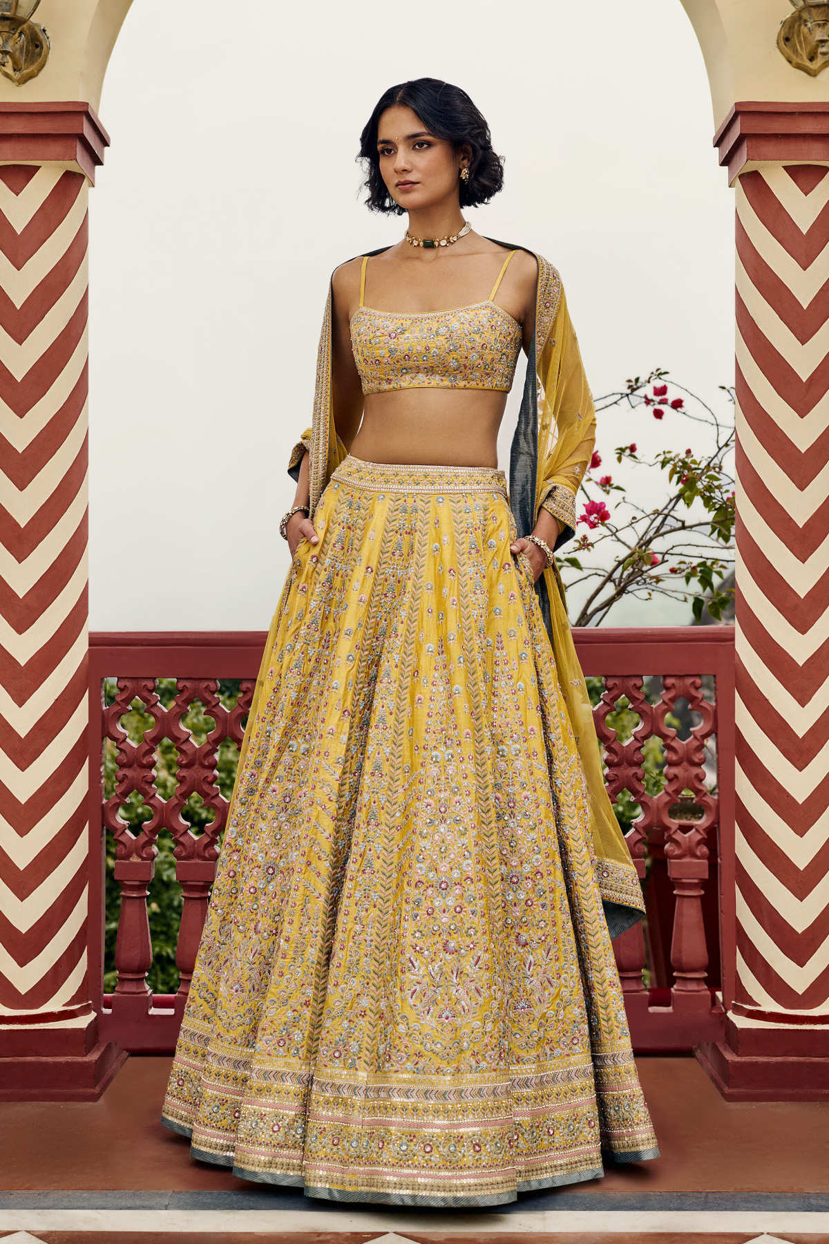 Ritual Embroidered Silk Lehenga Set - Yellow