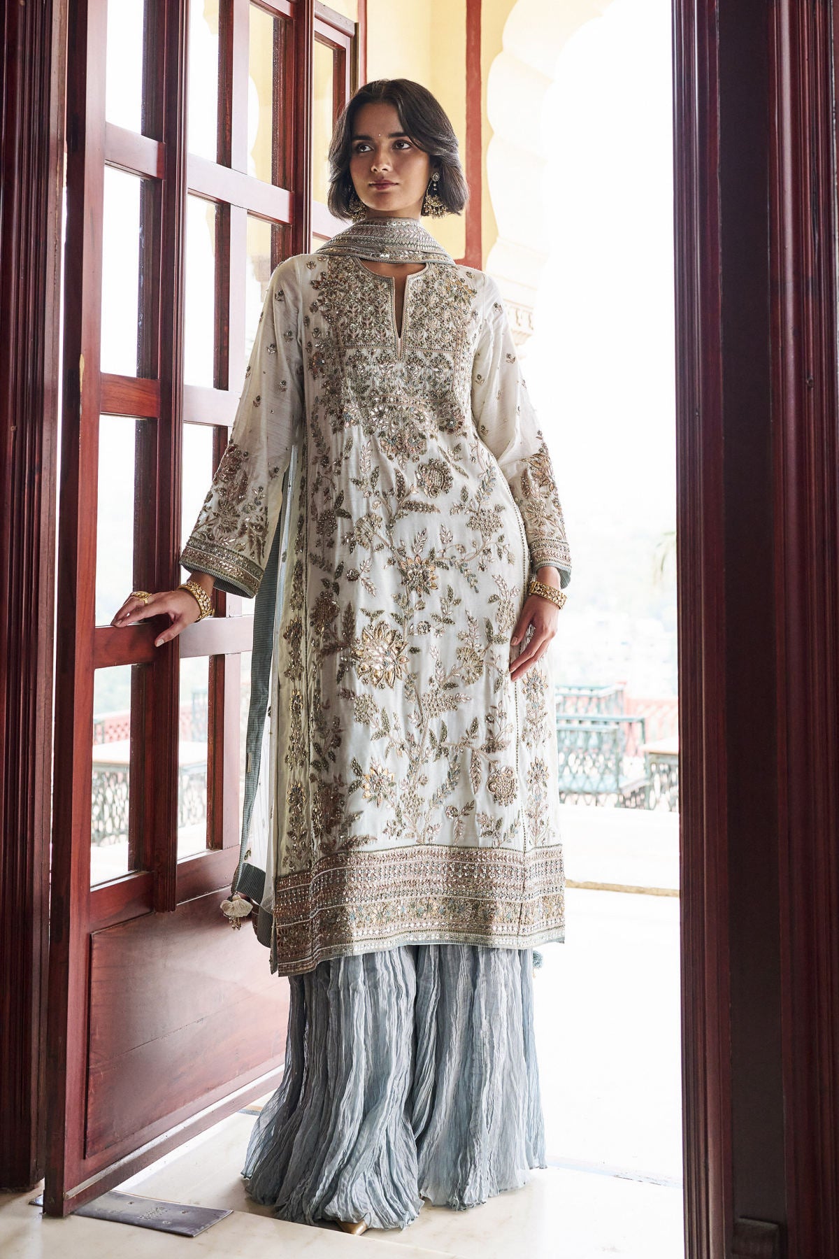 Nostalgia Gota Patti Suit Set - Ivory
