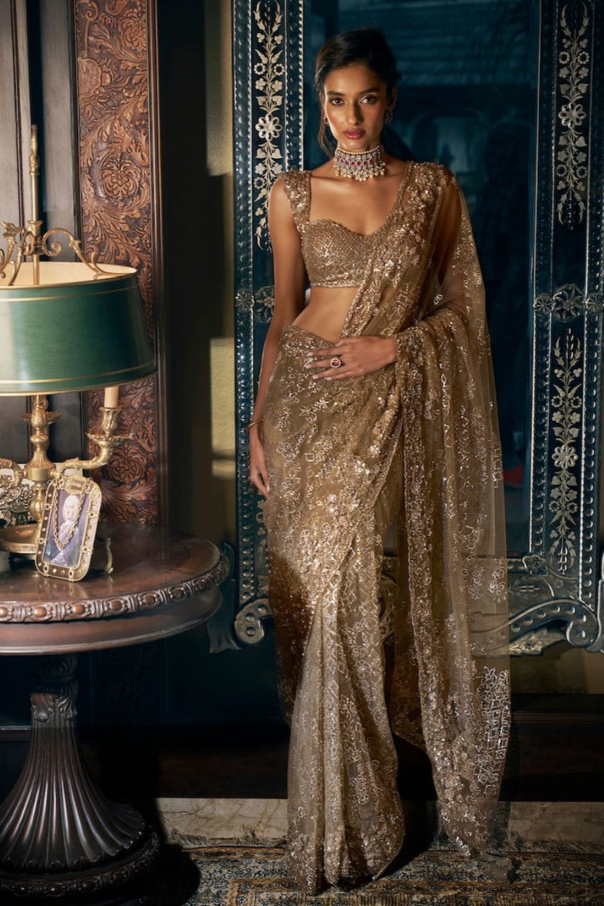 Samiksha Satish Pednekar in Antique Gold Sequin Saree
