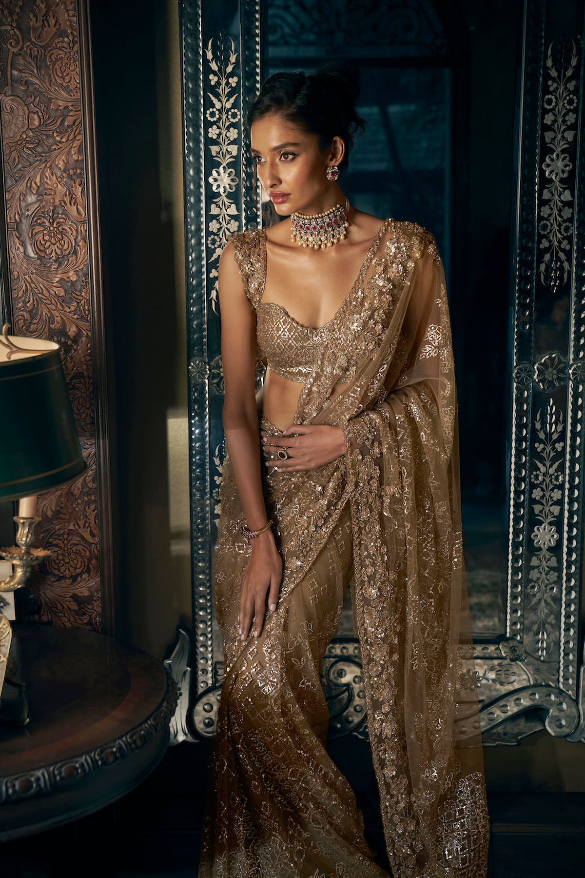 Samiksha Satish Pednekar in Antique Gold Sequin Saree
