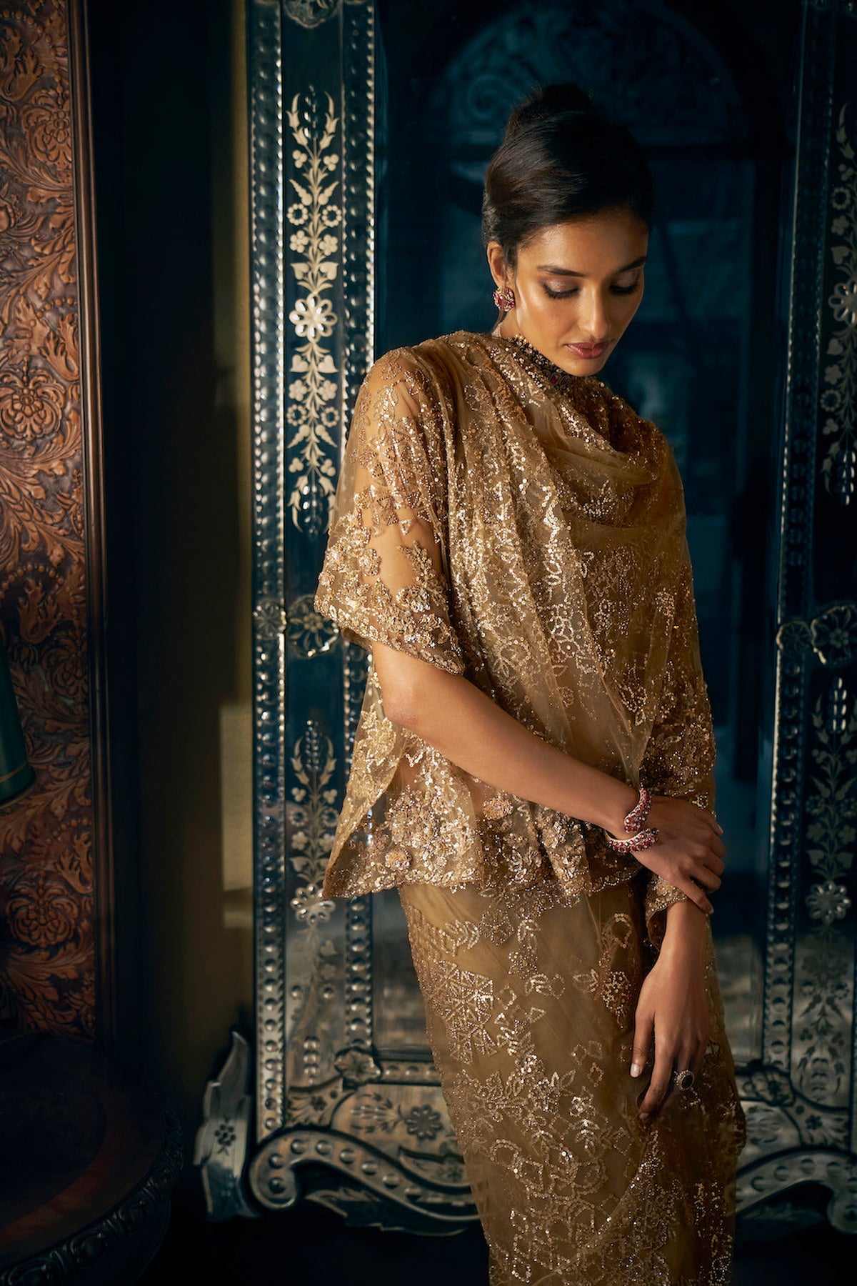 Samiksha Satish Pednekar in Antique Gold Sequin Saree