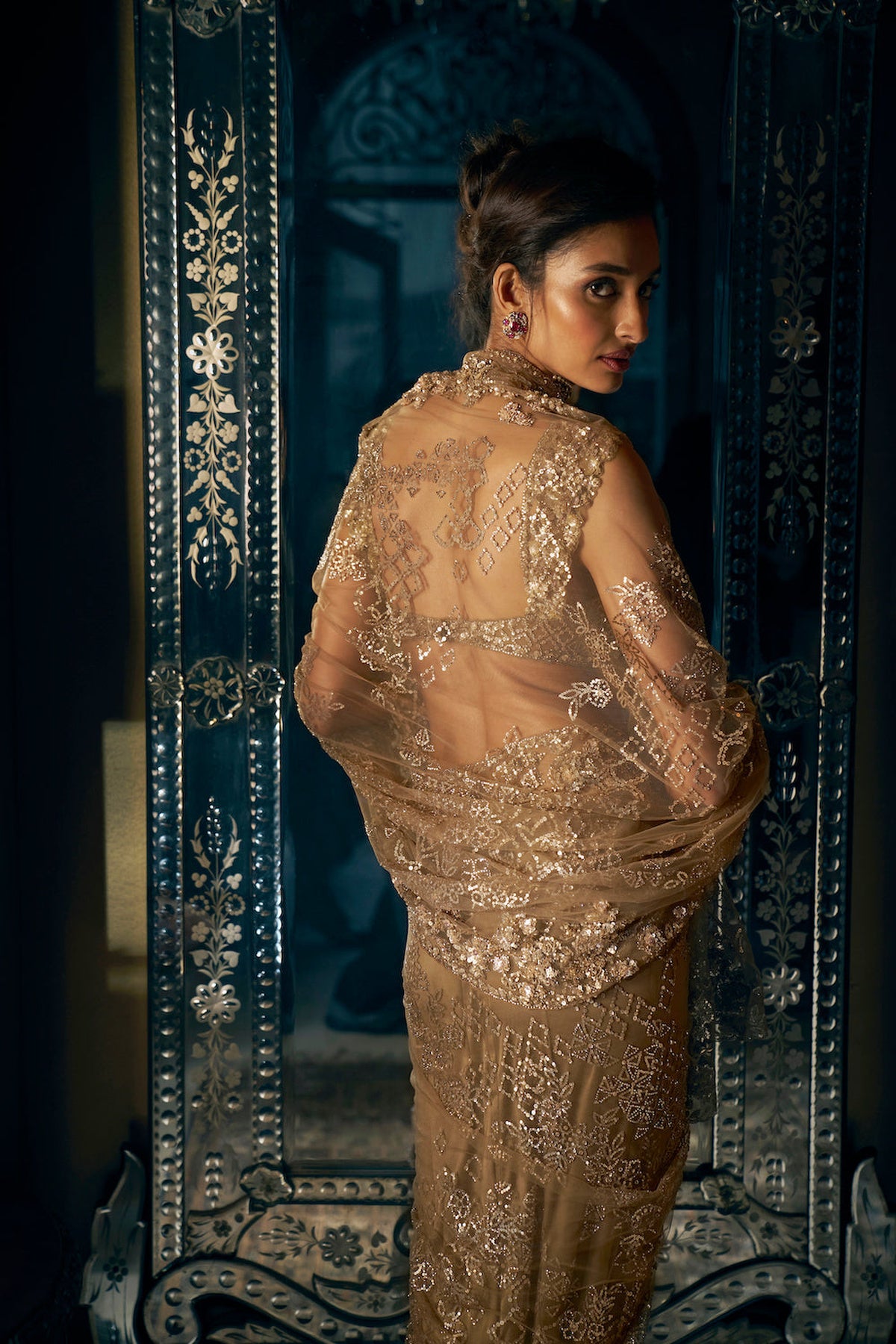 Samiksha Satish Pednekar in Antique Gold Sequin Saree