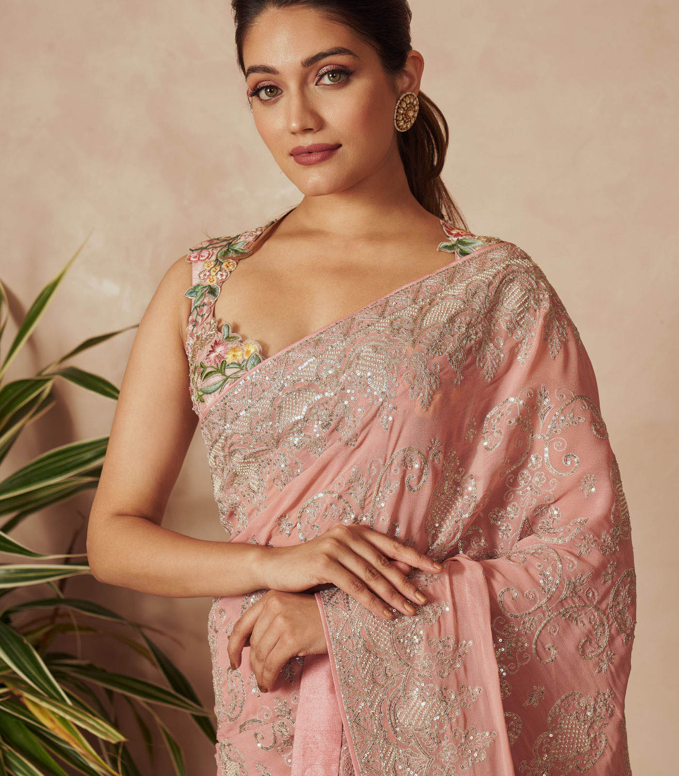 PINK GEORGETTE EMBROIDERED DAAVARI SAREE