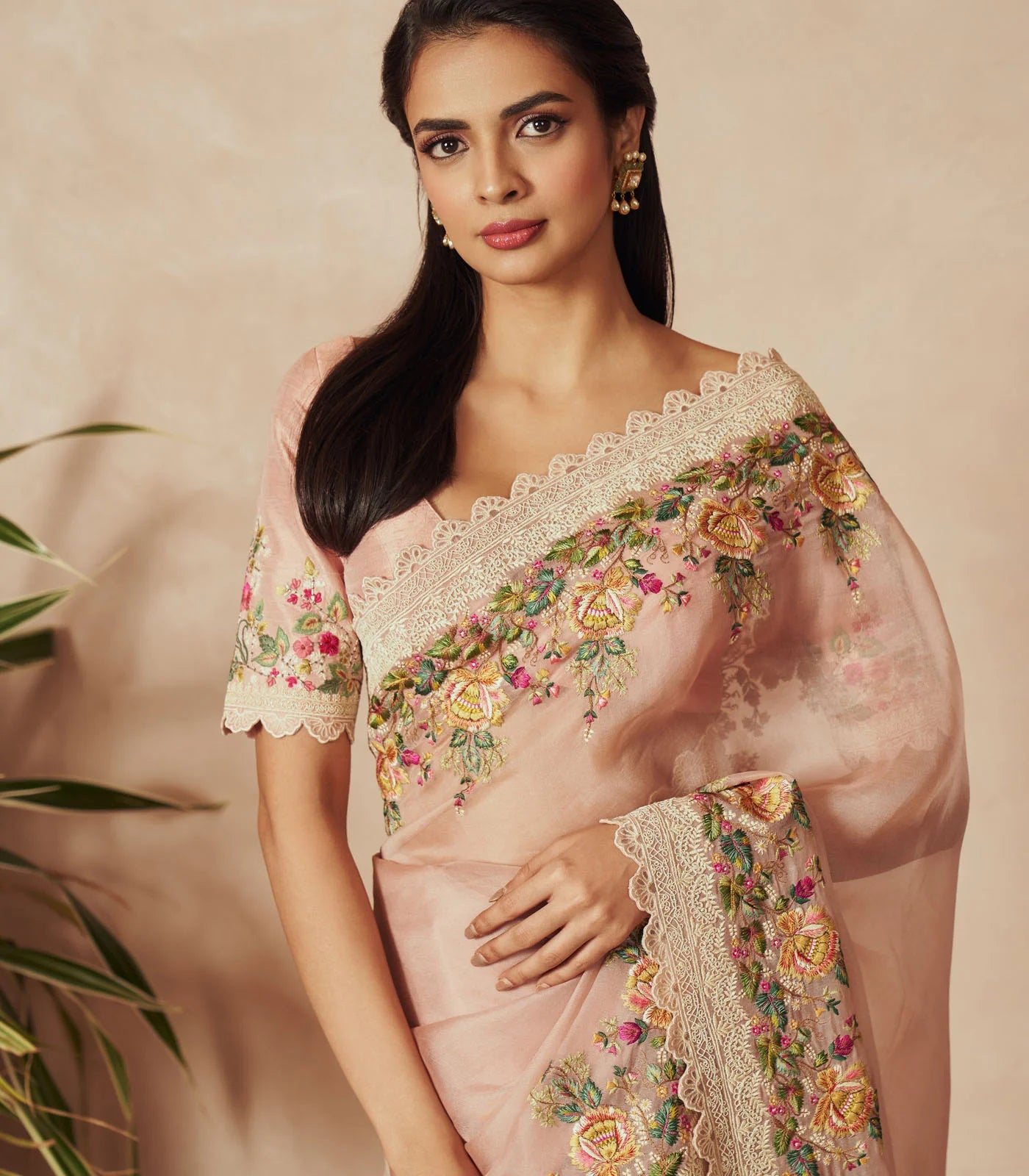 PASTEL PEACH EMBROIDERED SAREE