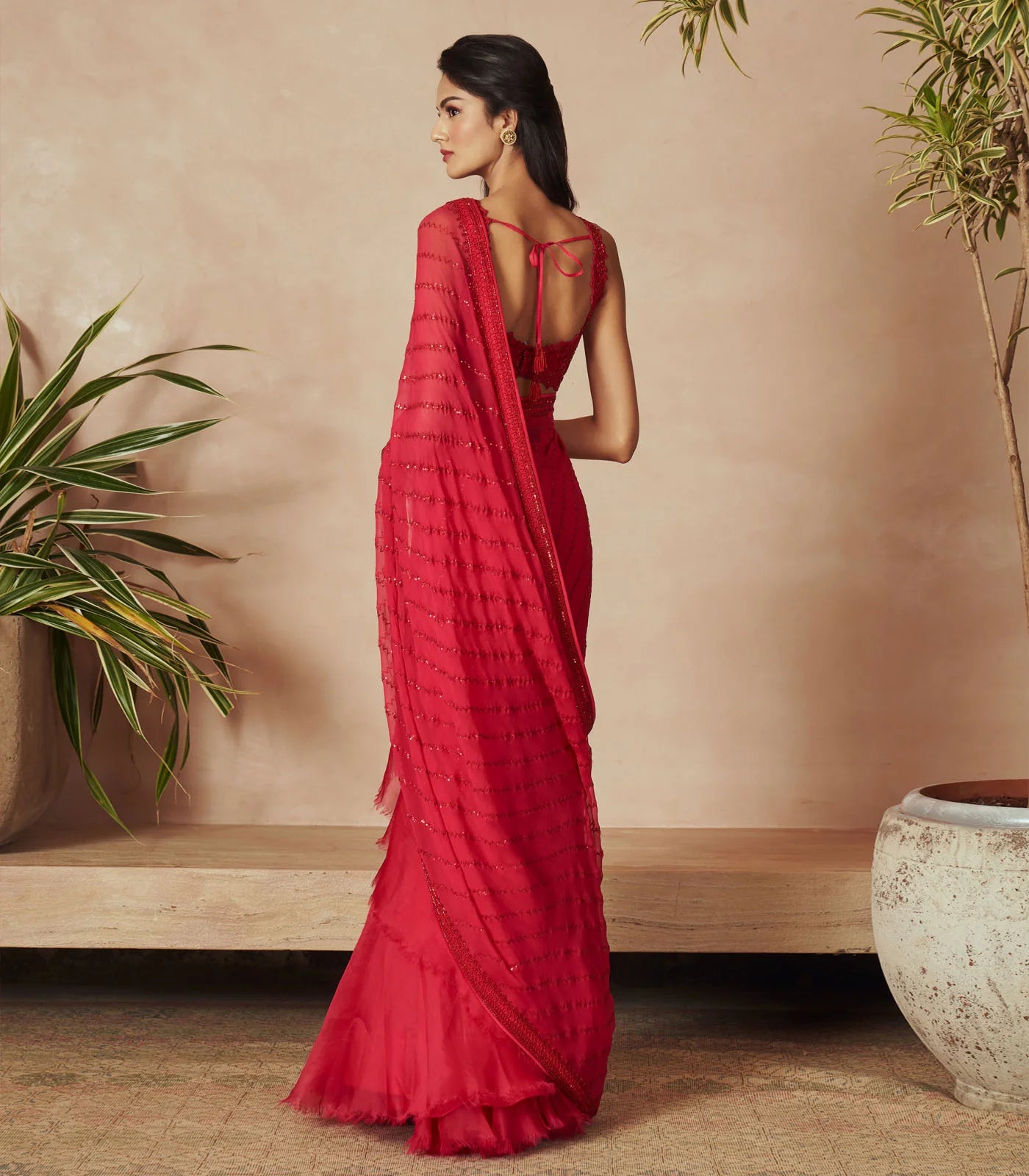 HOT PINK CHIFFON SAREE SET