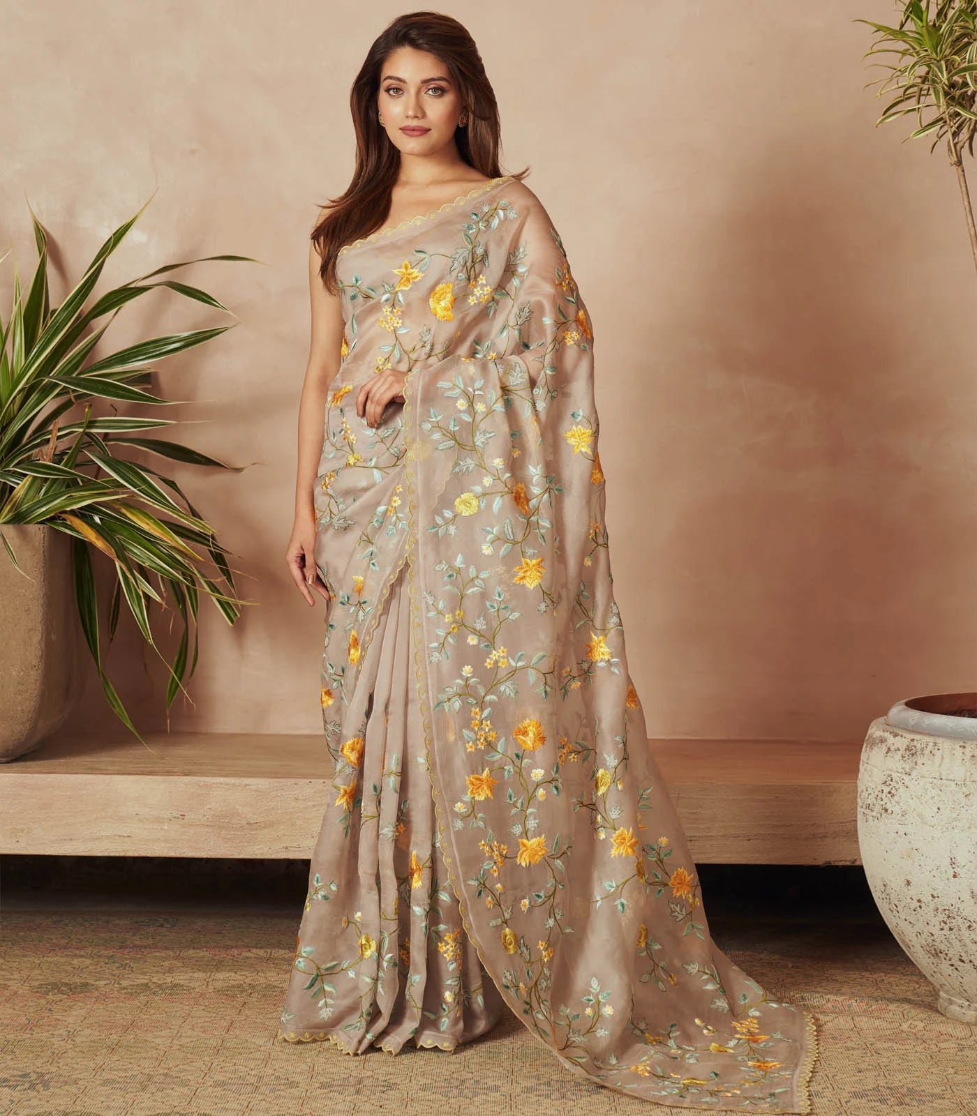 IVORY ORGANZA SAREE SET