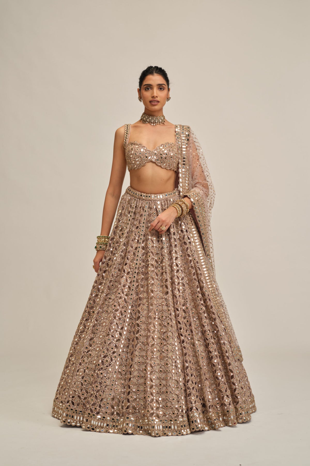 Ash Pink Circular Cutwork Lehenga Set