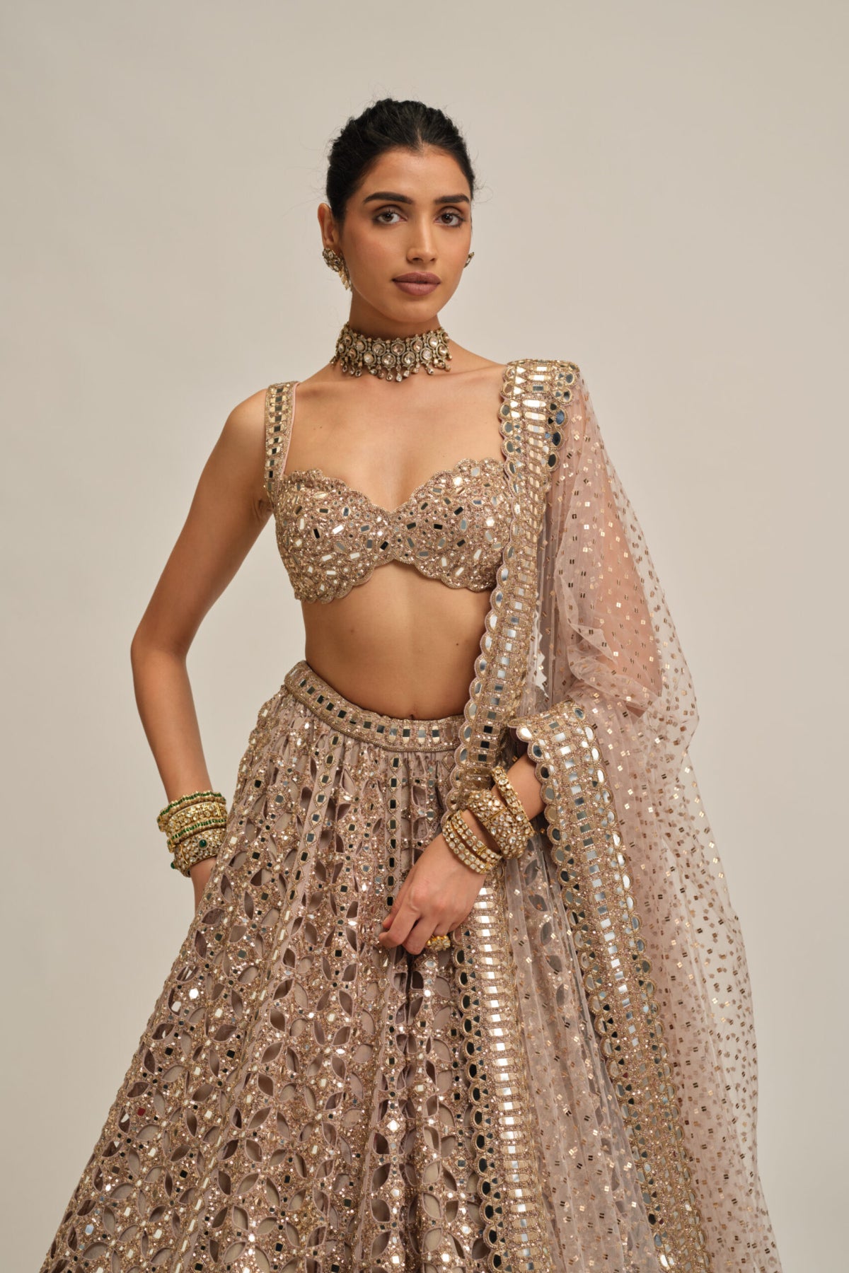 Ash Pink Circular Cutwork Lehenga Set