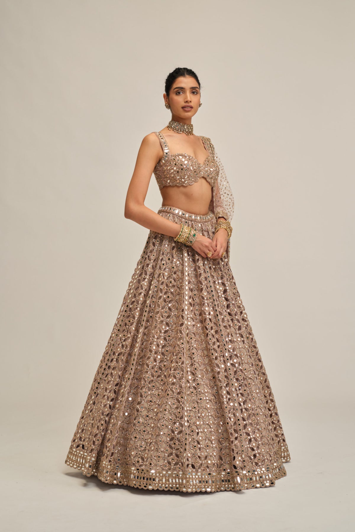 Ash Pink Circular Cutwork Lehenga Set