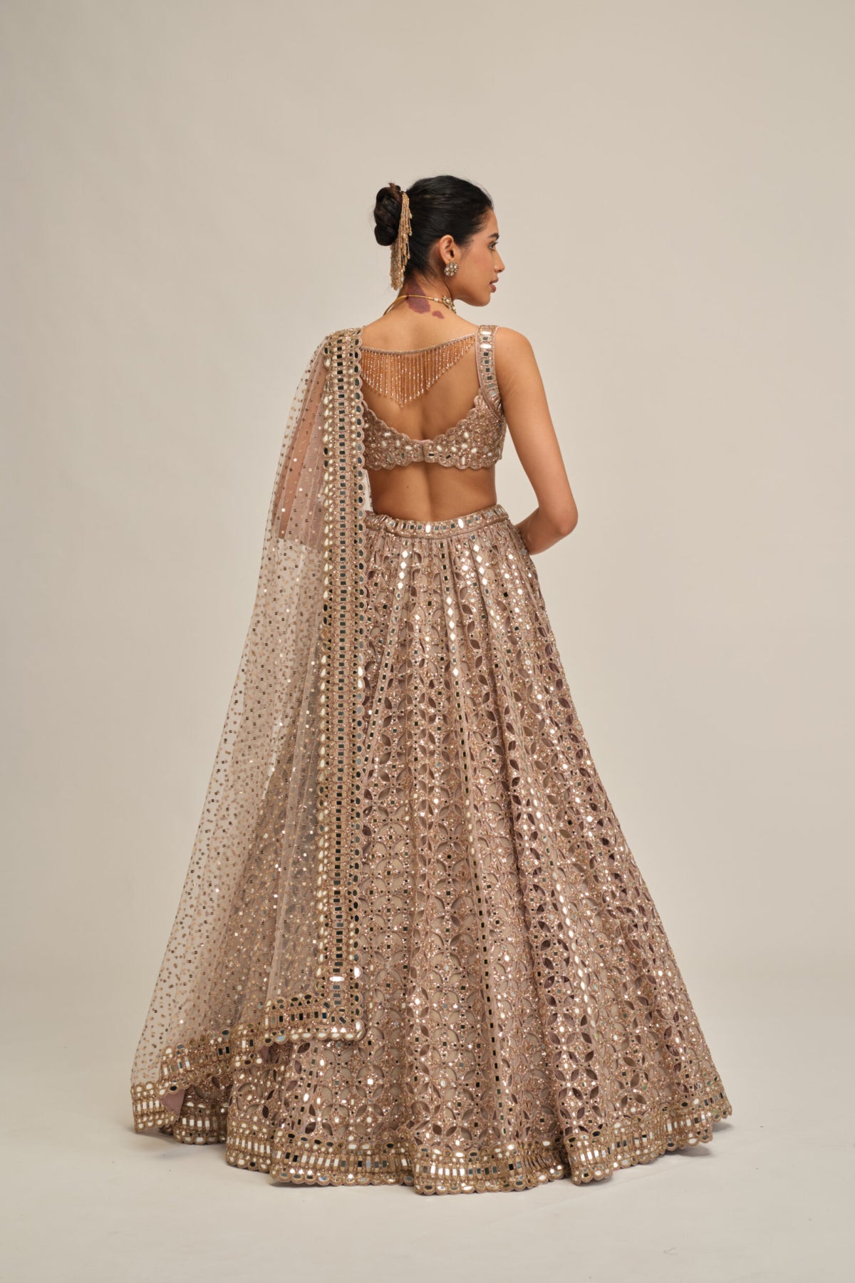 Ash Pink Circular Cutwork Lehenga Set