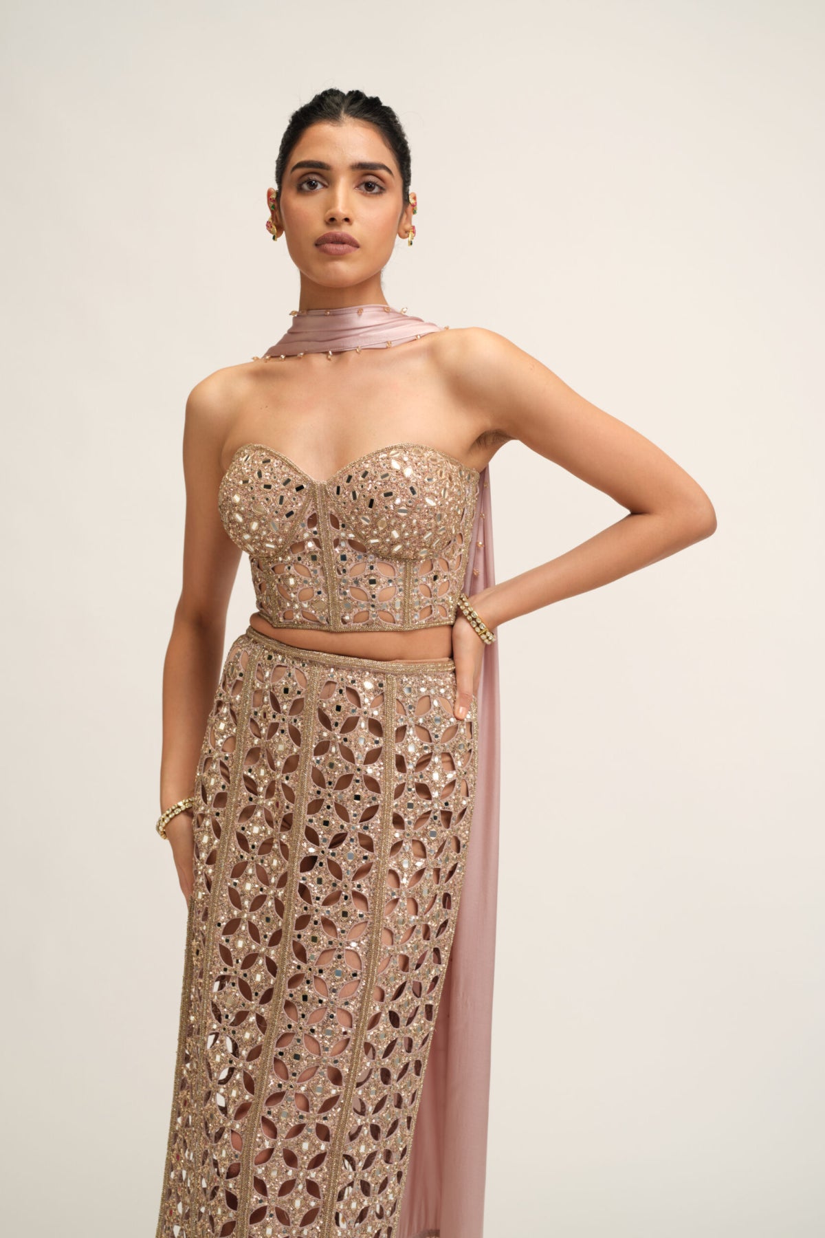 Ash Pink Cutwork Pencil Skirt