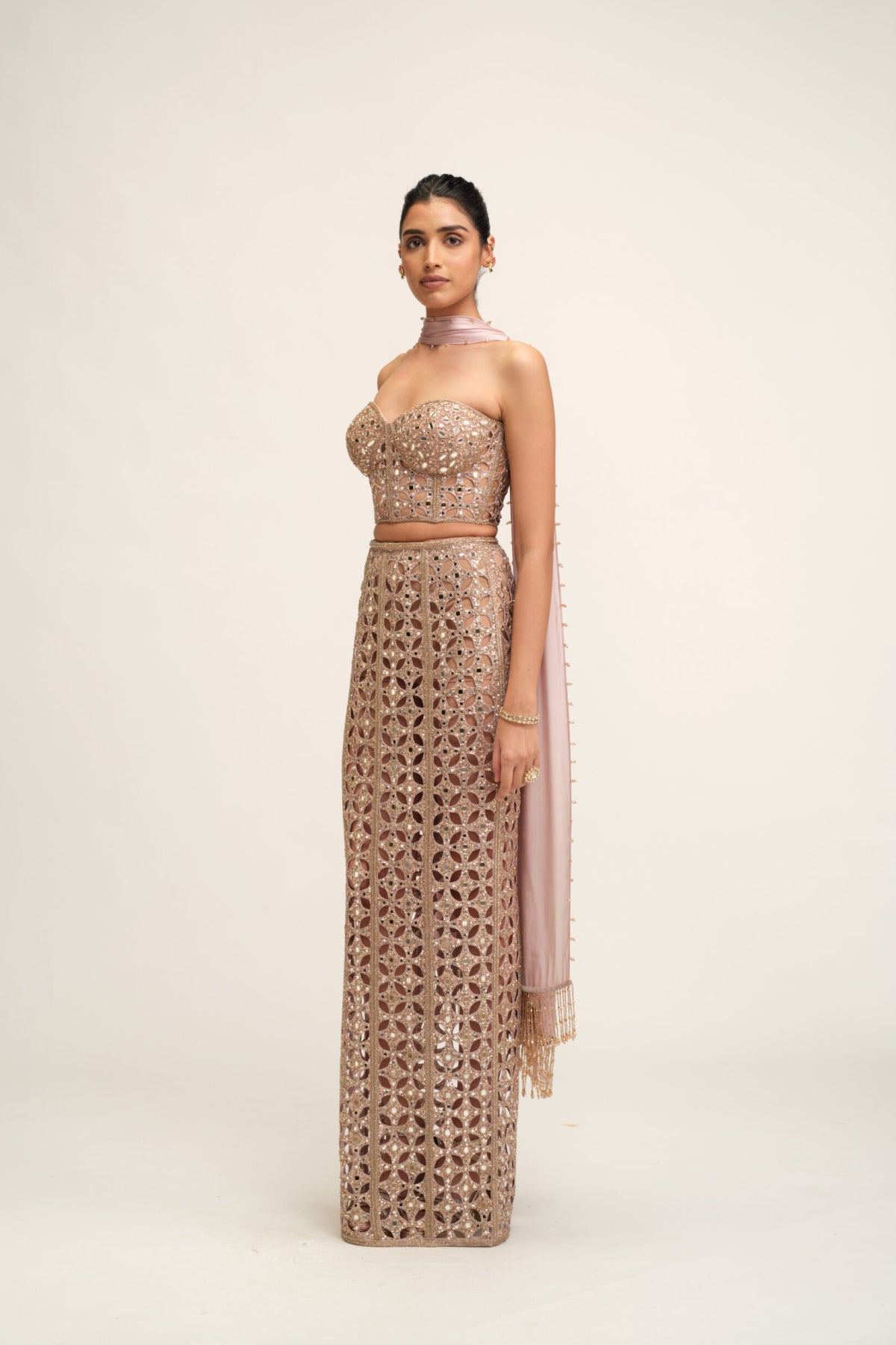 Ash Pink Cutwork Pencil Skirt