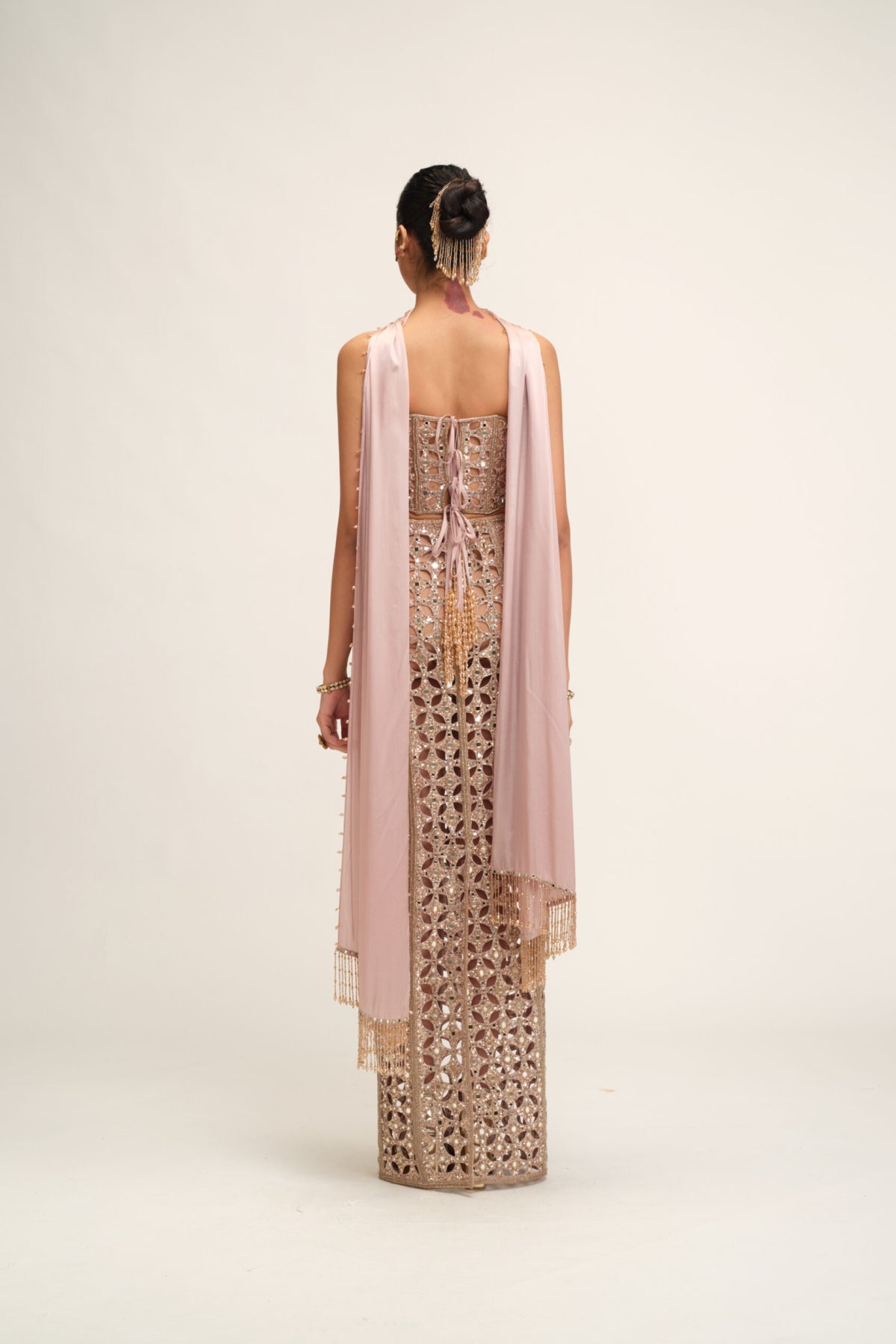 Ash Pink Cutwork Pencil Skirt