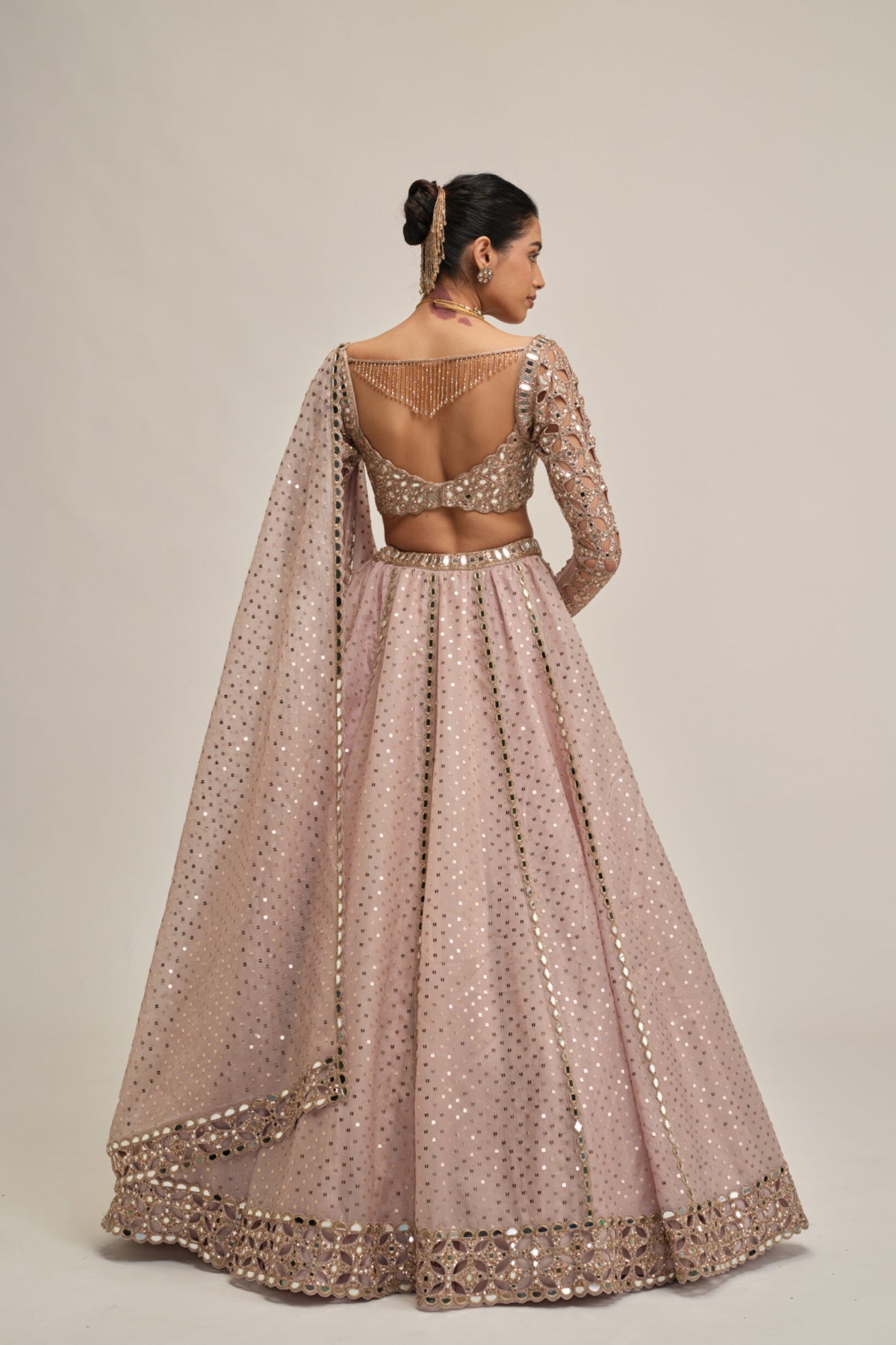 Ash Pink Cutwork Sleeve Lehenga Set