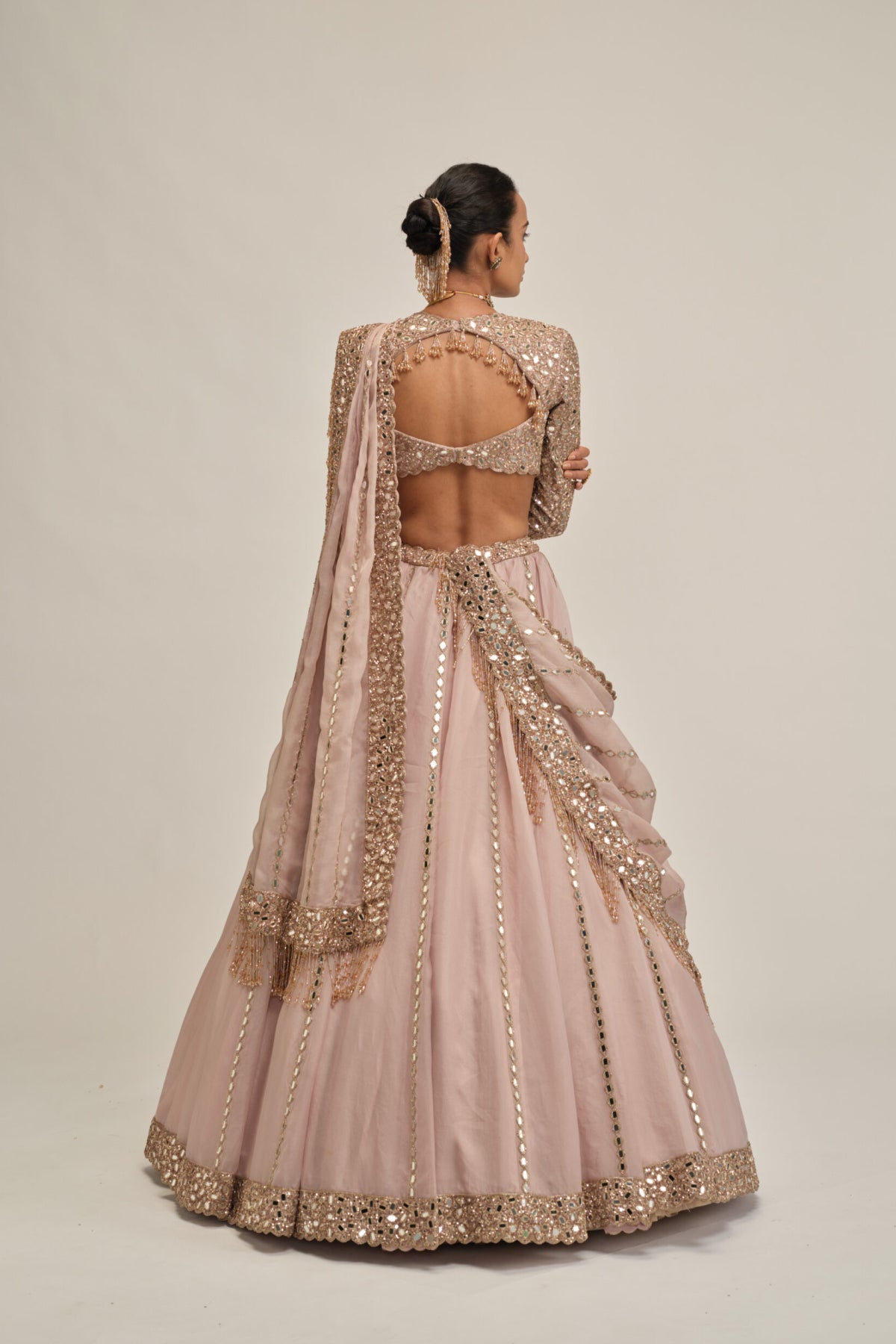 Ash Pink Full Sleeve Lehenga Set