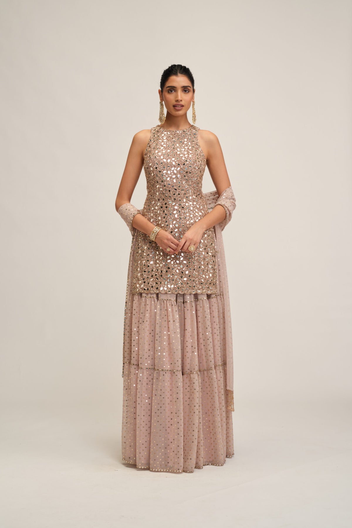 Ash Pink Kurta Sharara Set