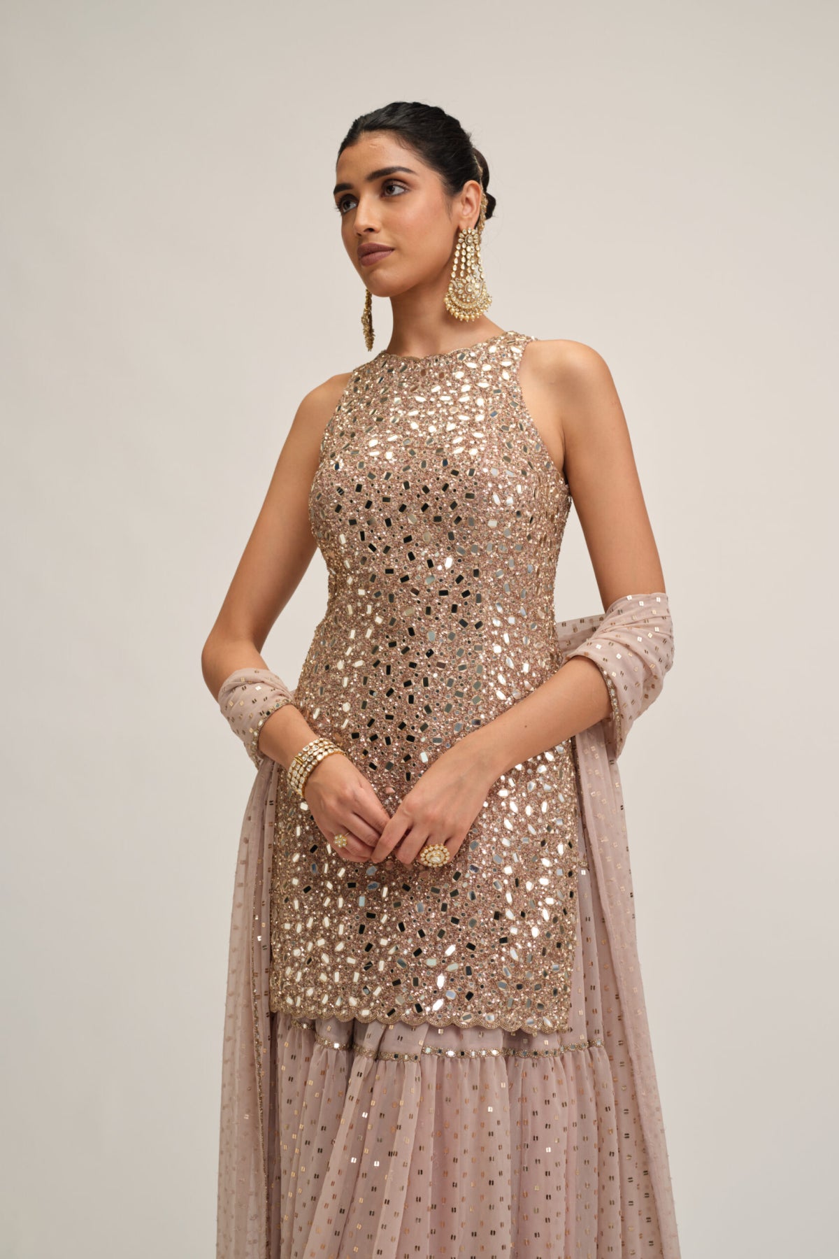 Ash Pink Kurta Sharara Set