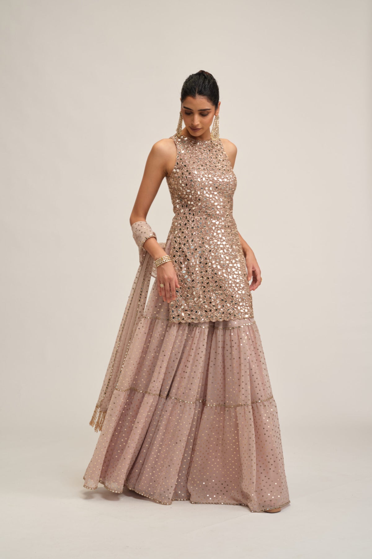 Ash Pink Kurta Sharara Set