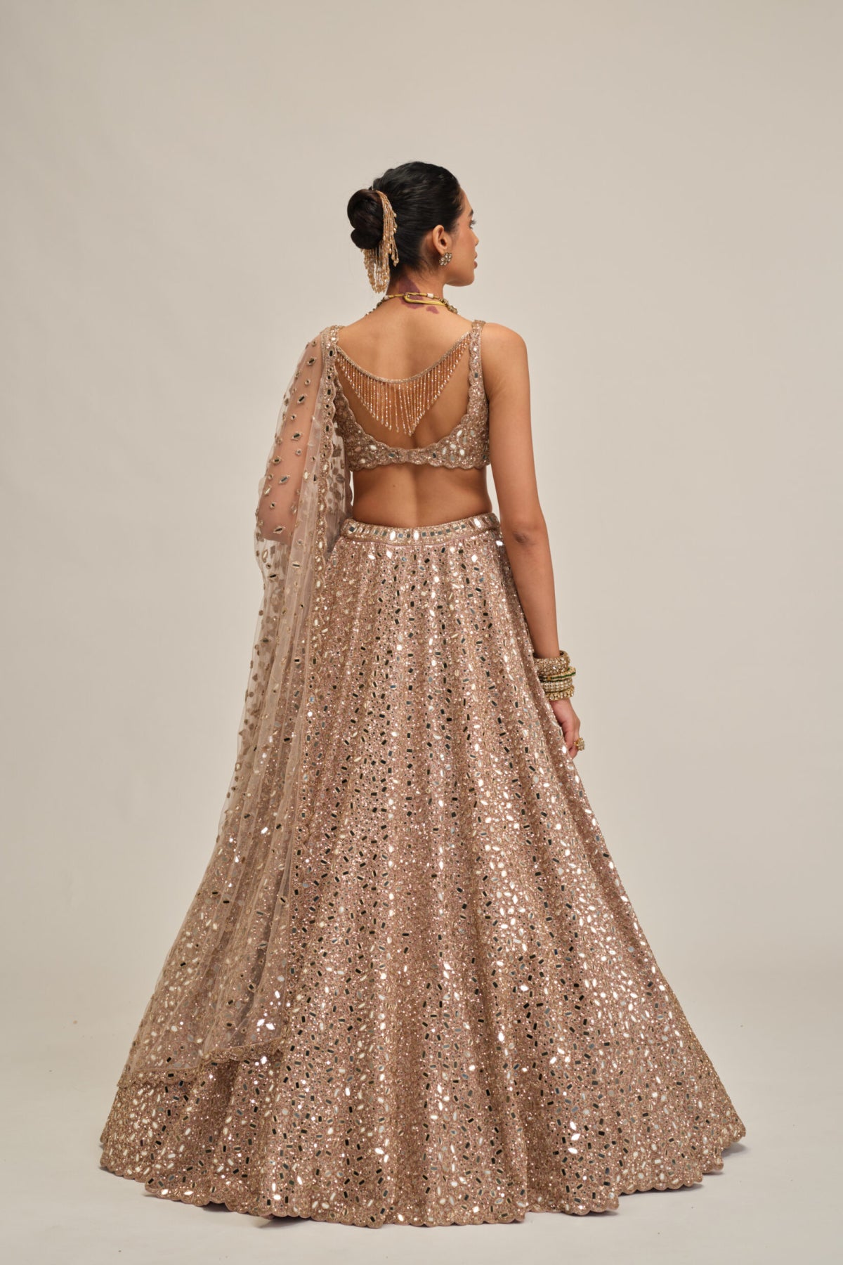 Ash Pink Mirror Embroidered Lehenga Set
