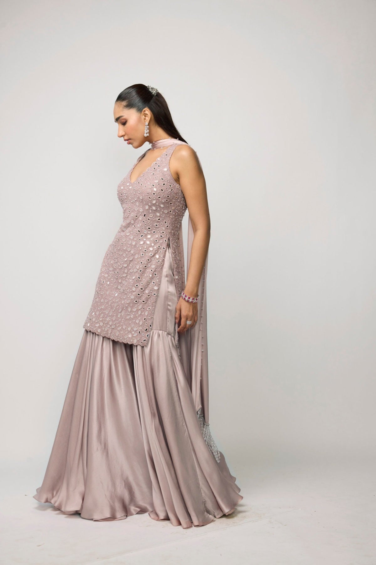 Ash Pink Satin Sharara Set