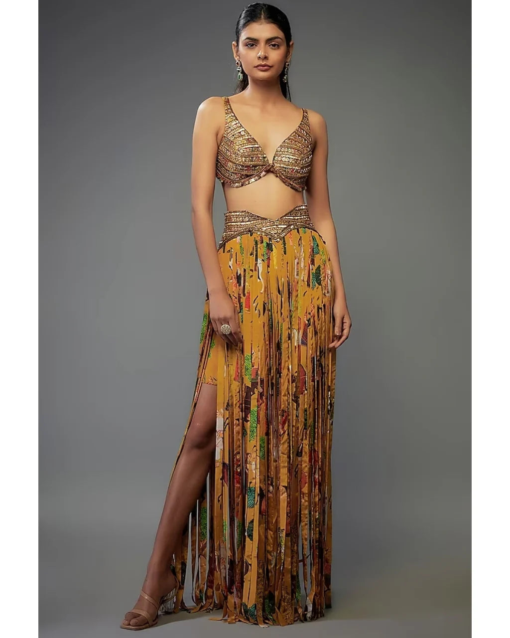 Mango Crepe Printed Fringe Skirt Set Mango Crepe Printed Fringe Skirt Set