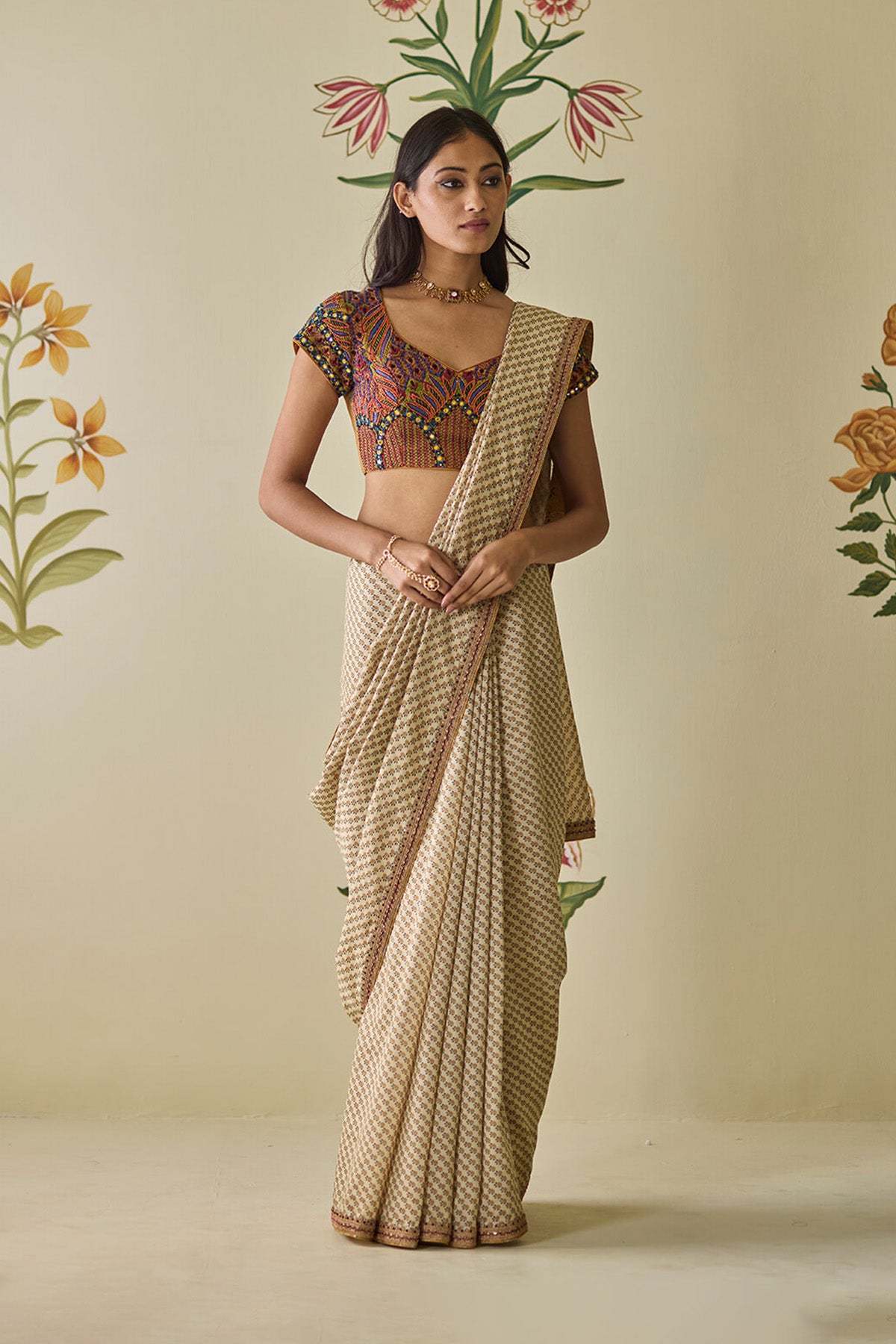 Bagru Beadwork Saree