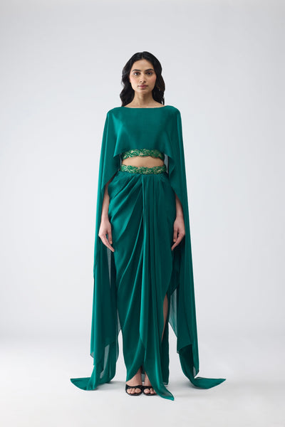 Banarsi Cropped Cape & Skirt - Ready To Ship