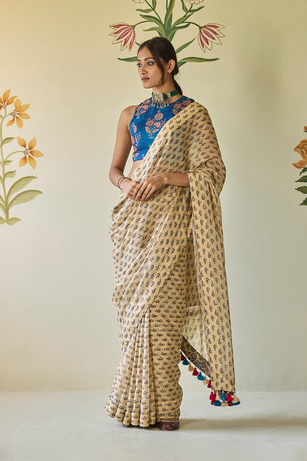 Beige & Blue Saree