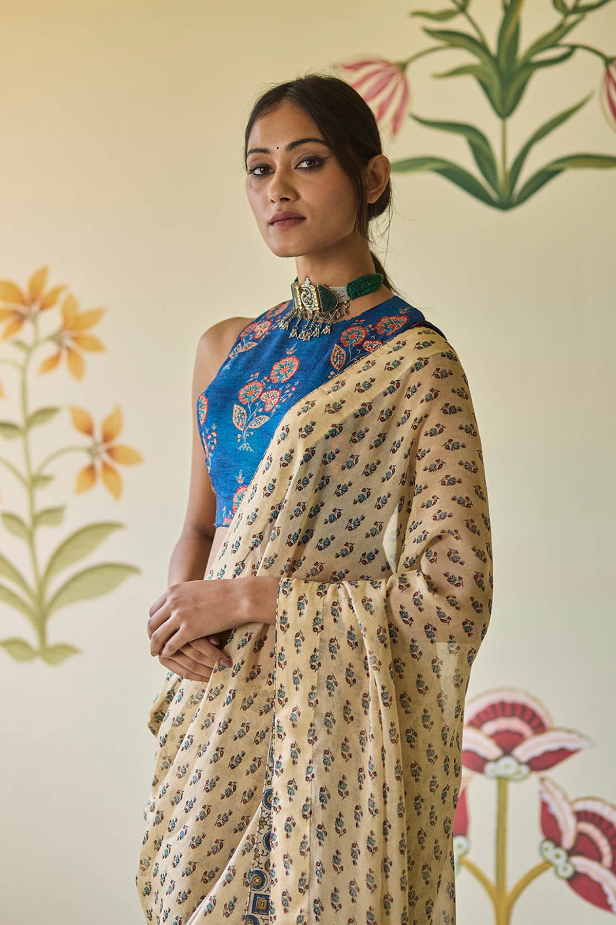 Beige & Blue Saree