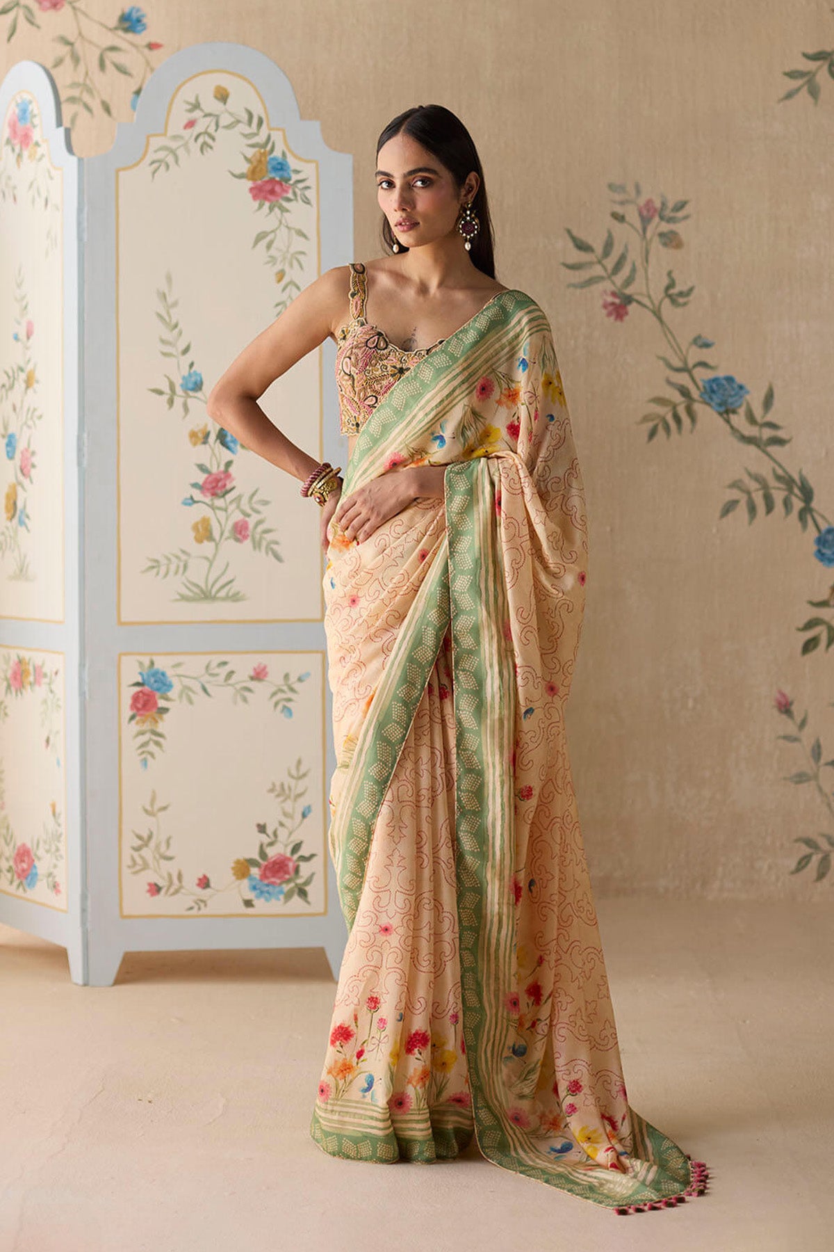 Beige Floral Saree