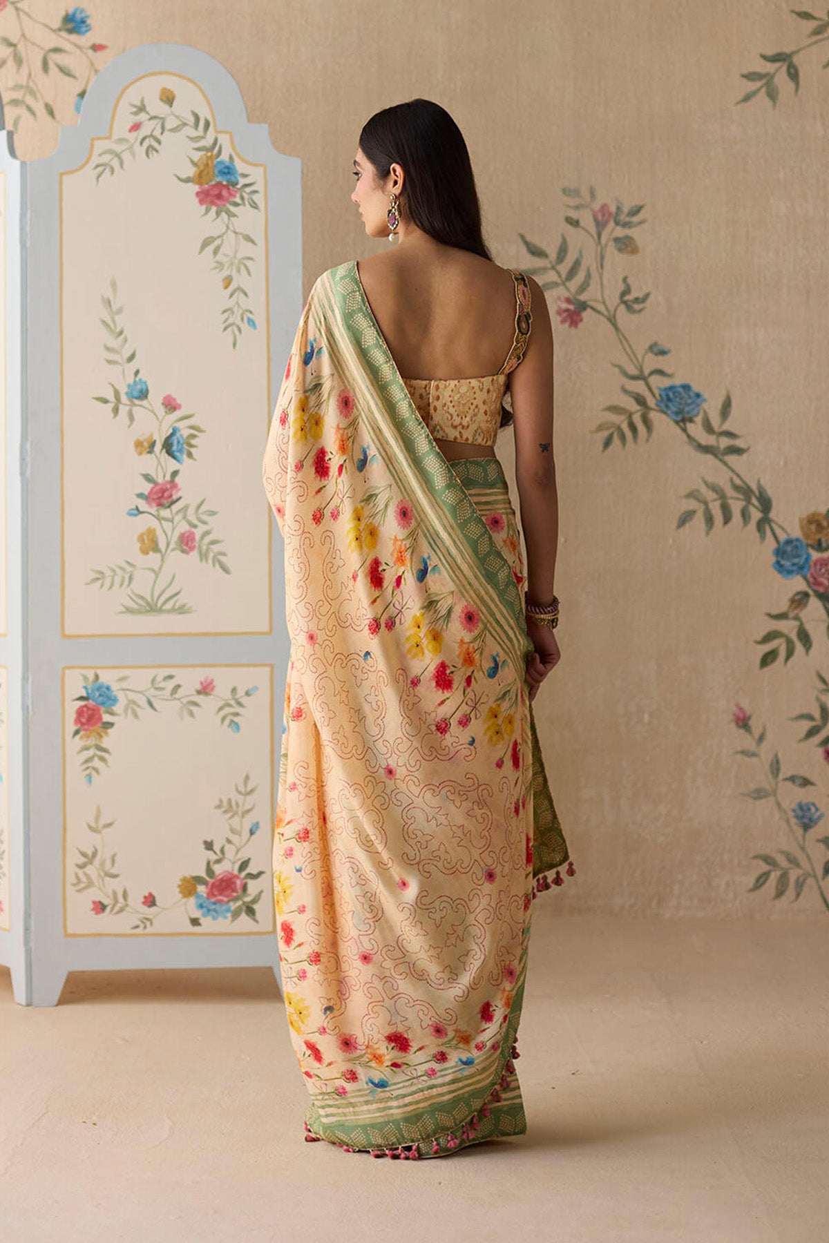 Beige Floral Saree