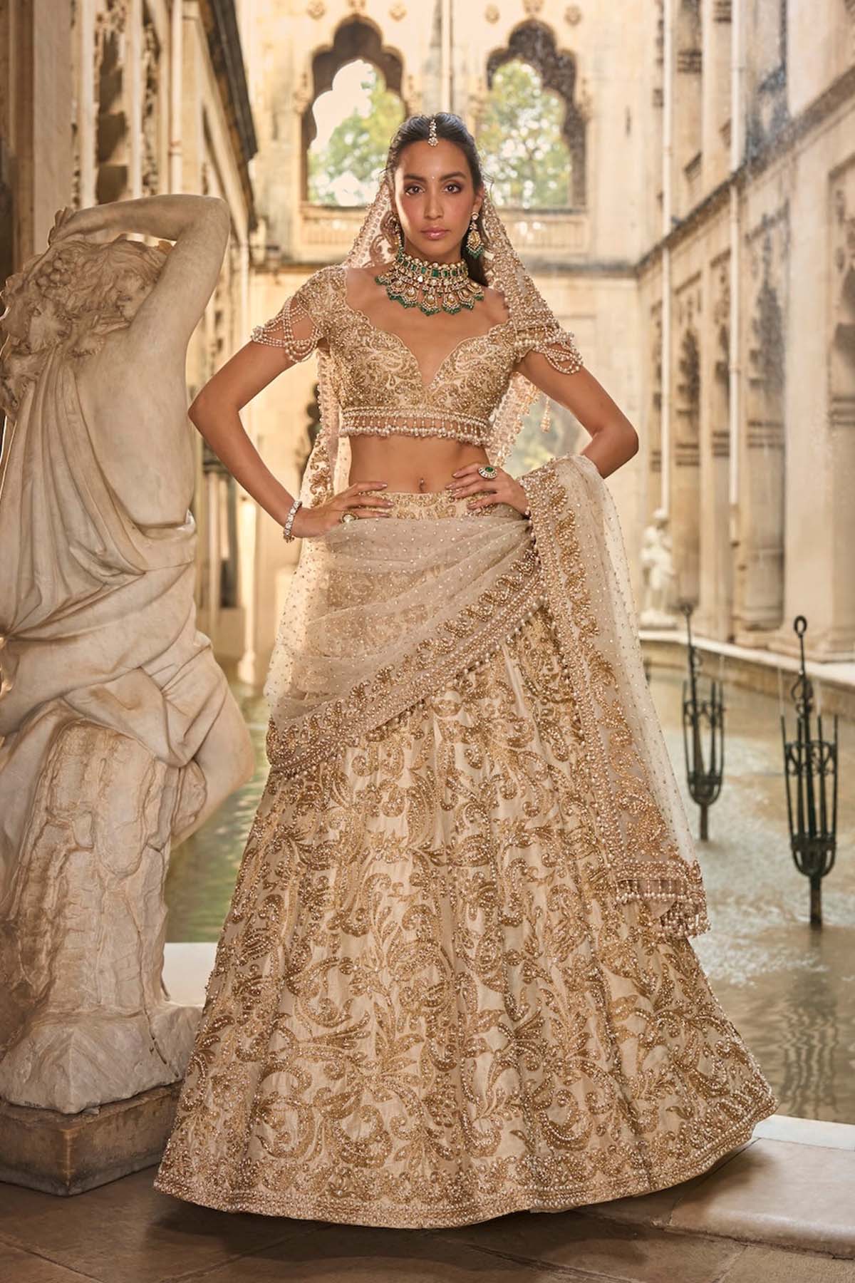 Beige & Gold Lehenga Set