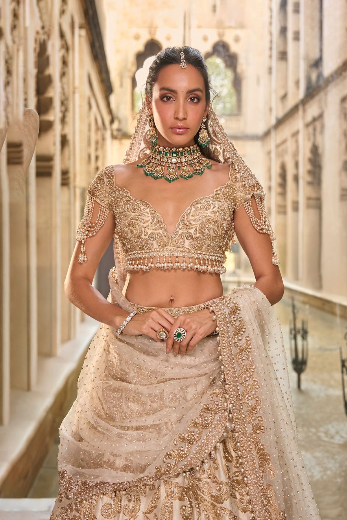 Beige & Gold Lehenga Set