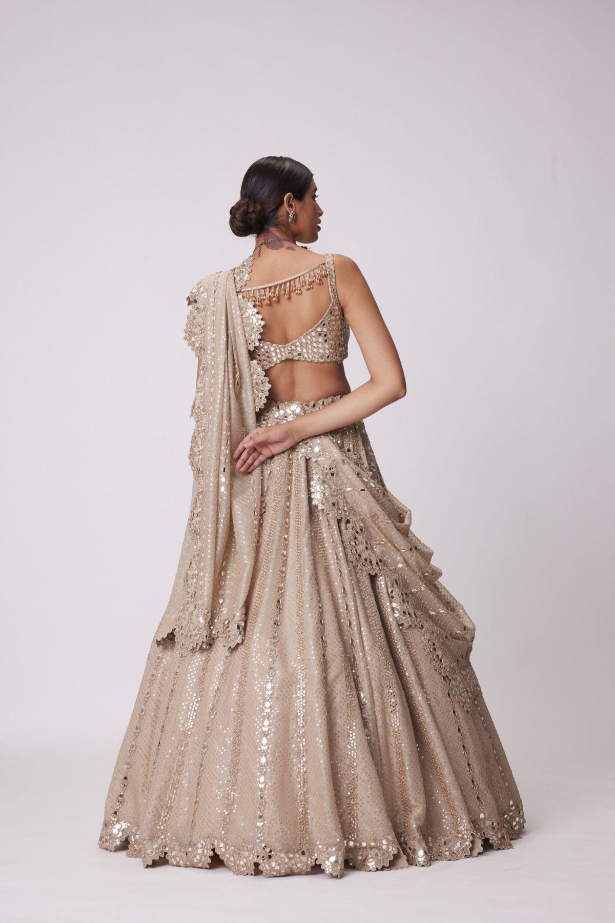 Light Beige Sequin Embroidered Lehenga Set- Ready to ship