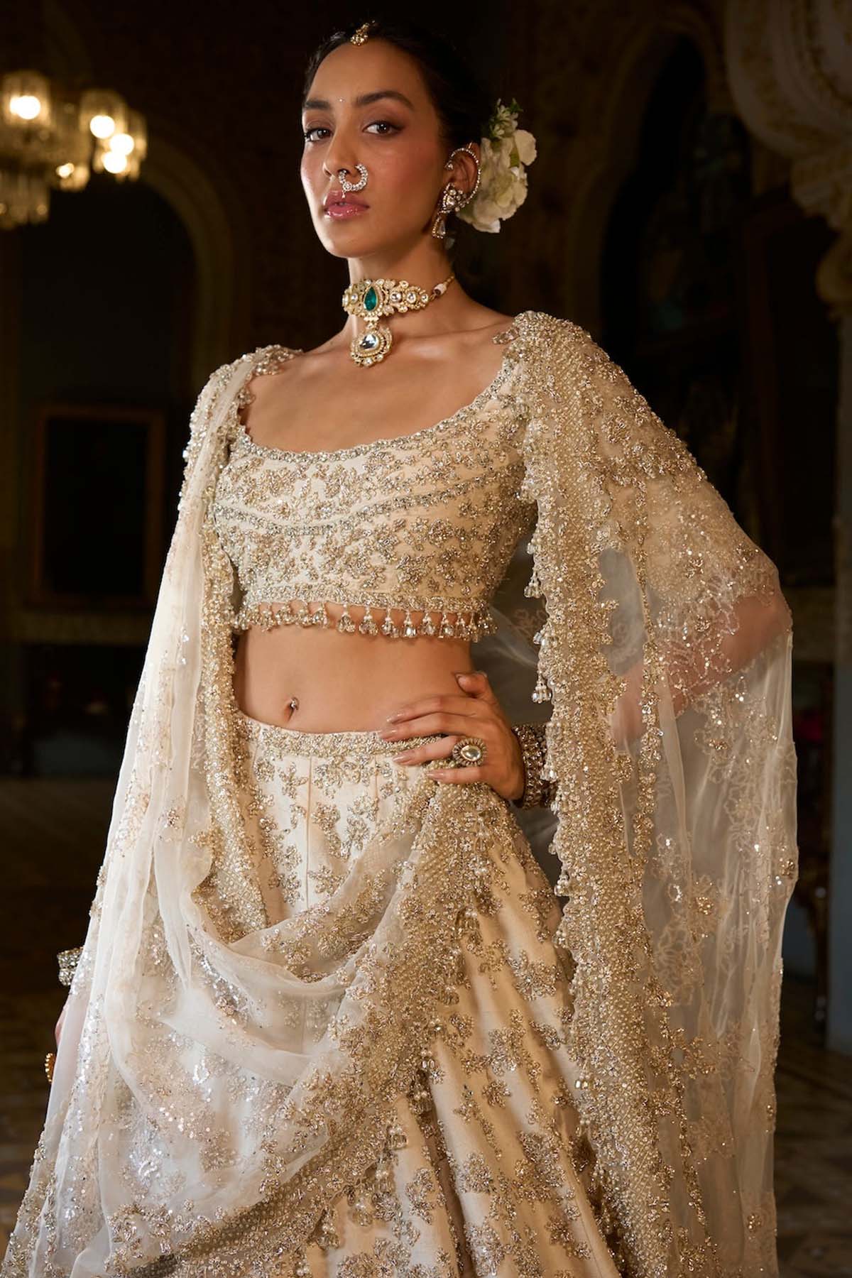 Beige Zardosi Lehenga Set
