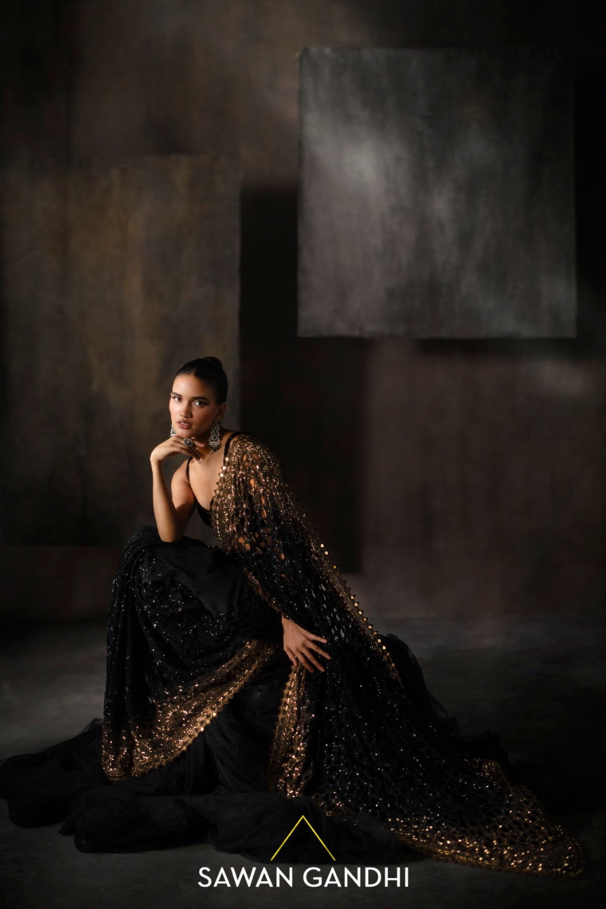 Black and gold OmbrÃƒÂ© cutwork saree