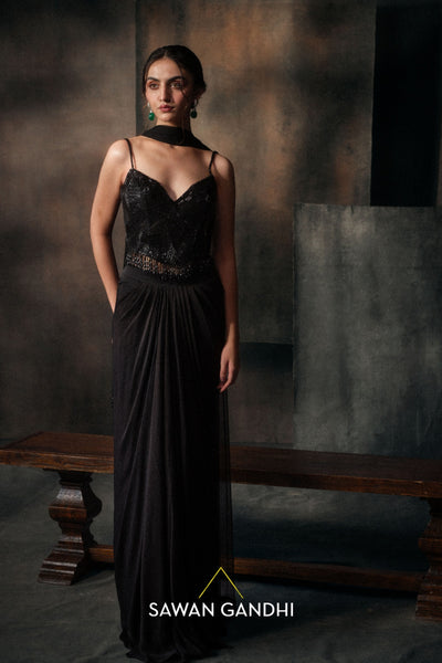 Black corset and Dhoti skirt set - Ready To Ship