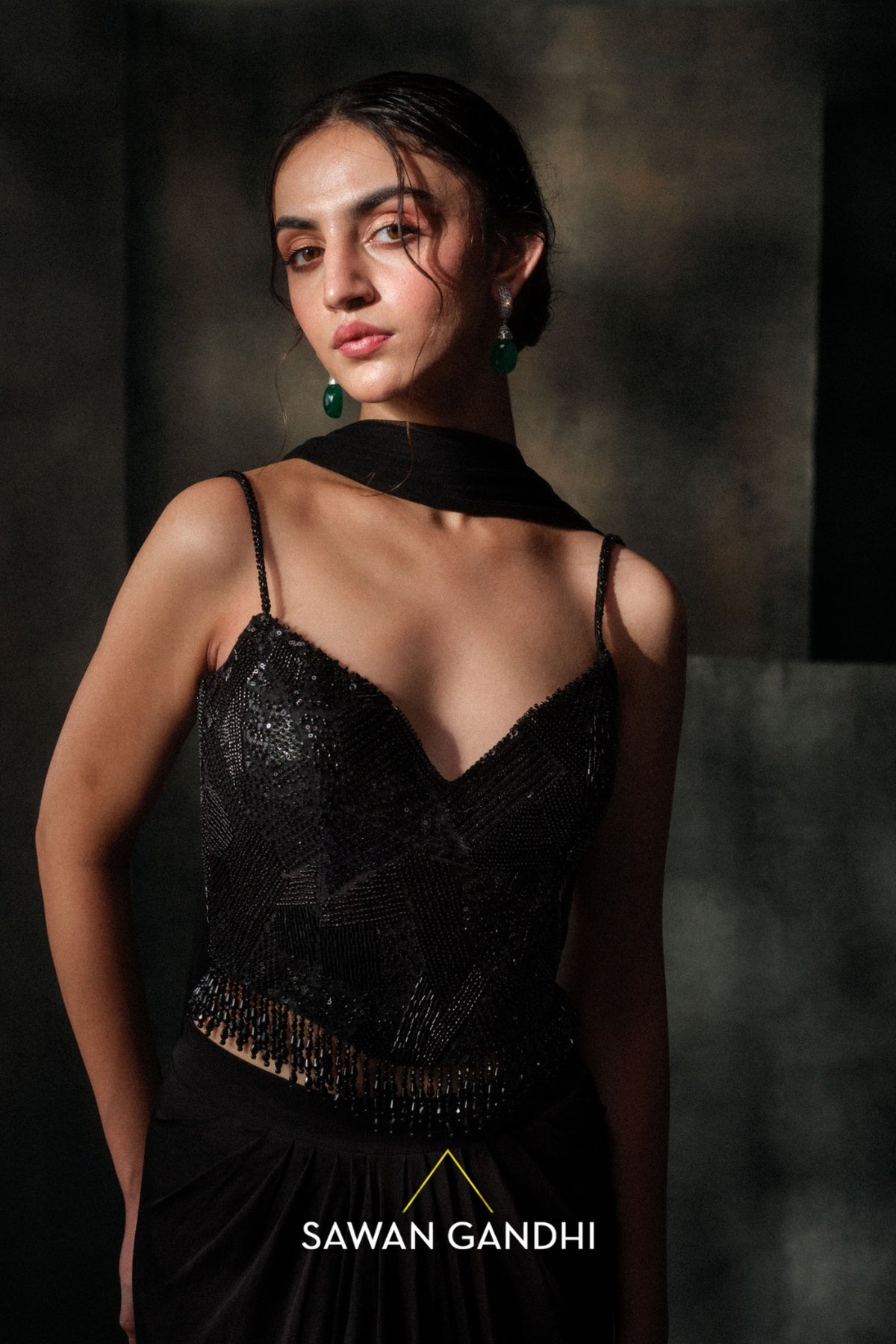 Black corset and Dhoti skirt set