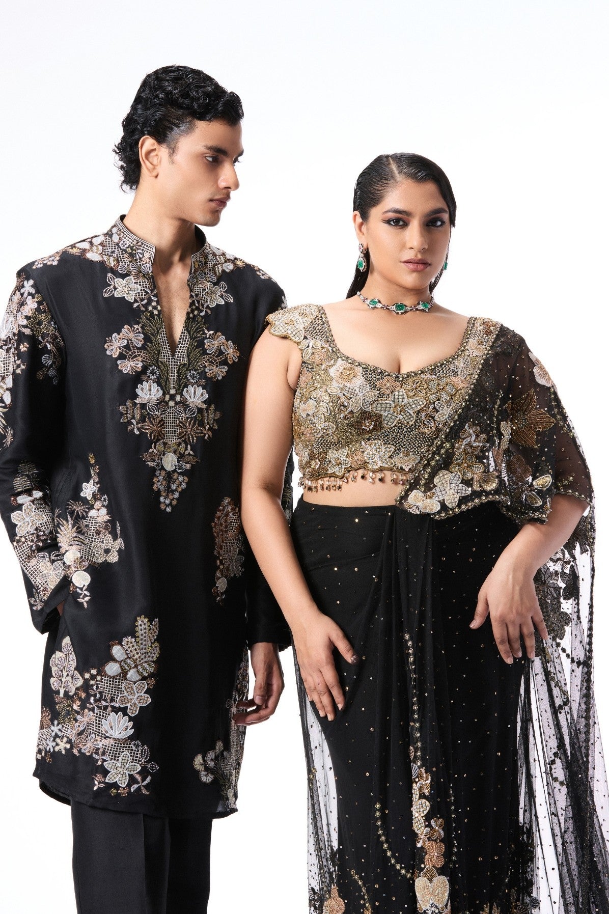 Solette - Black Tulle Draped Saree - Ready To Ship