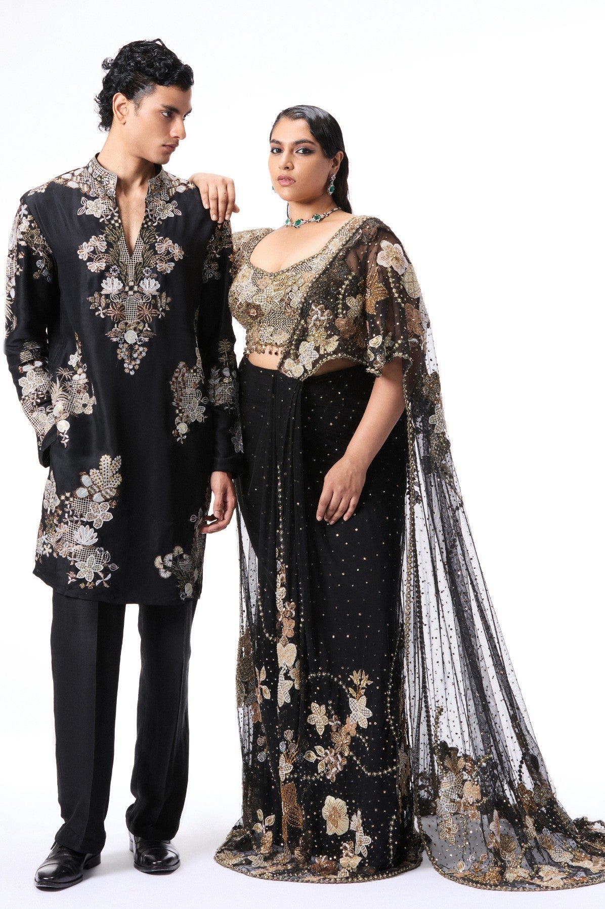 Solette - Black Tulle Draped Saree - Ready To Ship