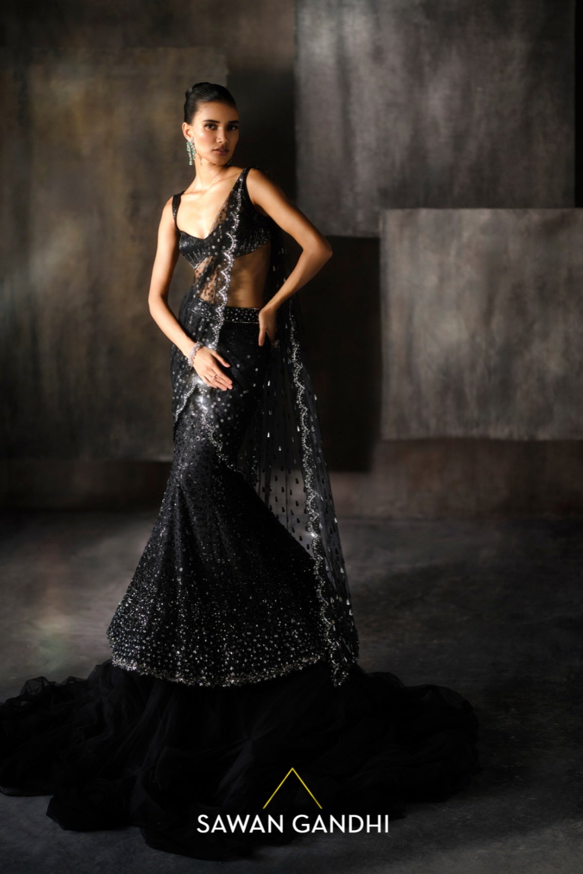 Black drape saree
