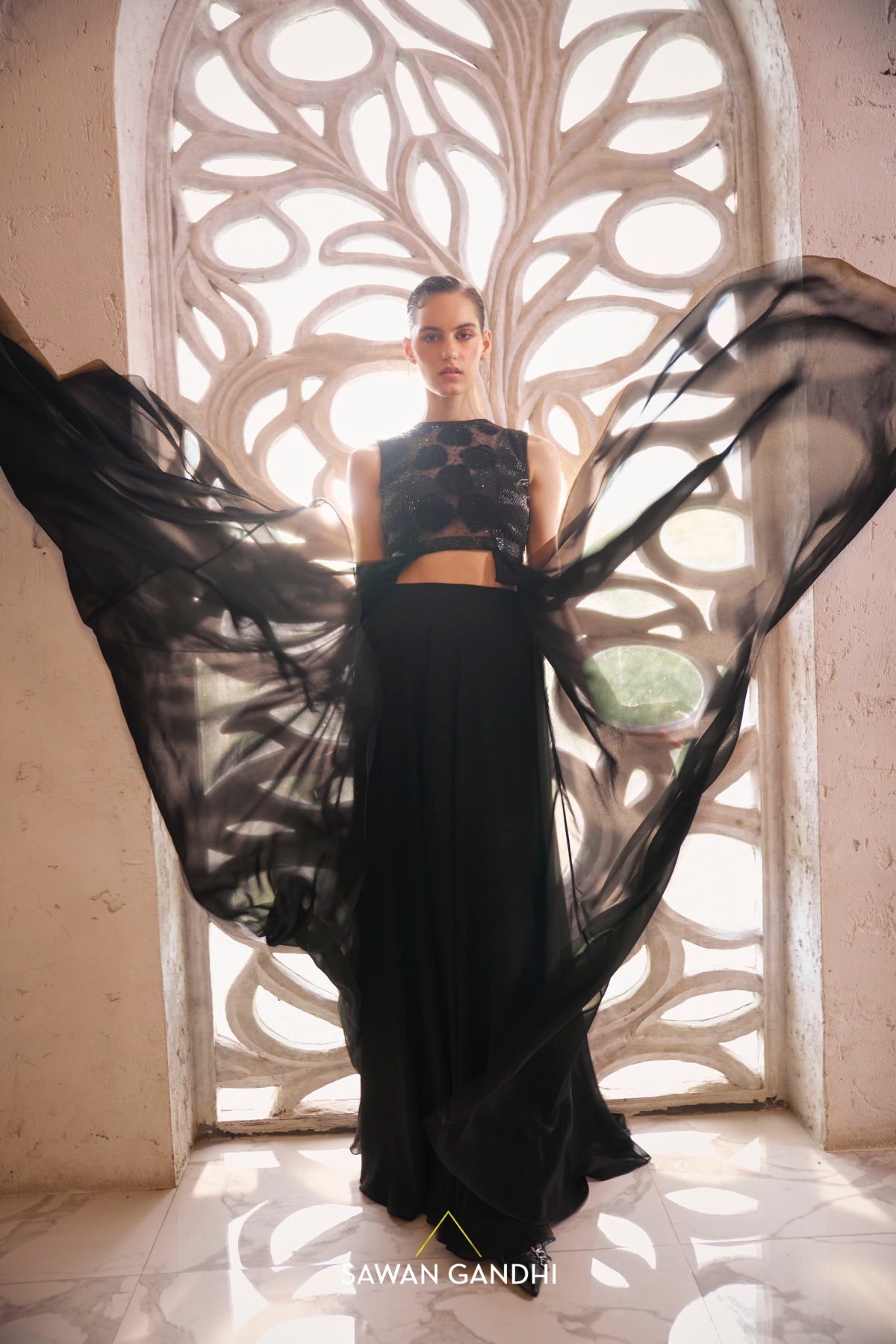 Black drape top with pants
